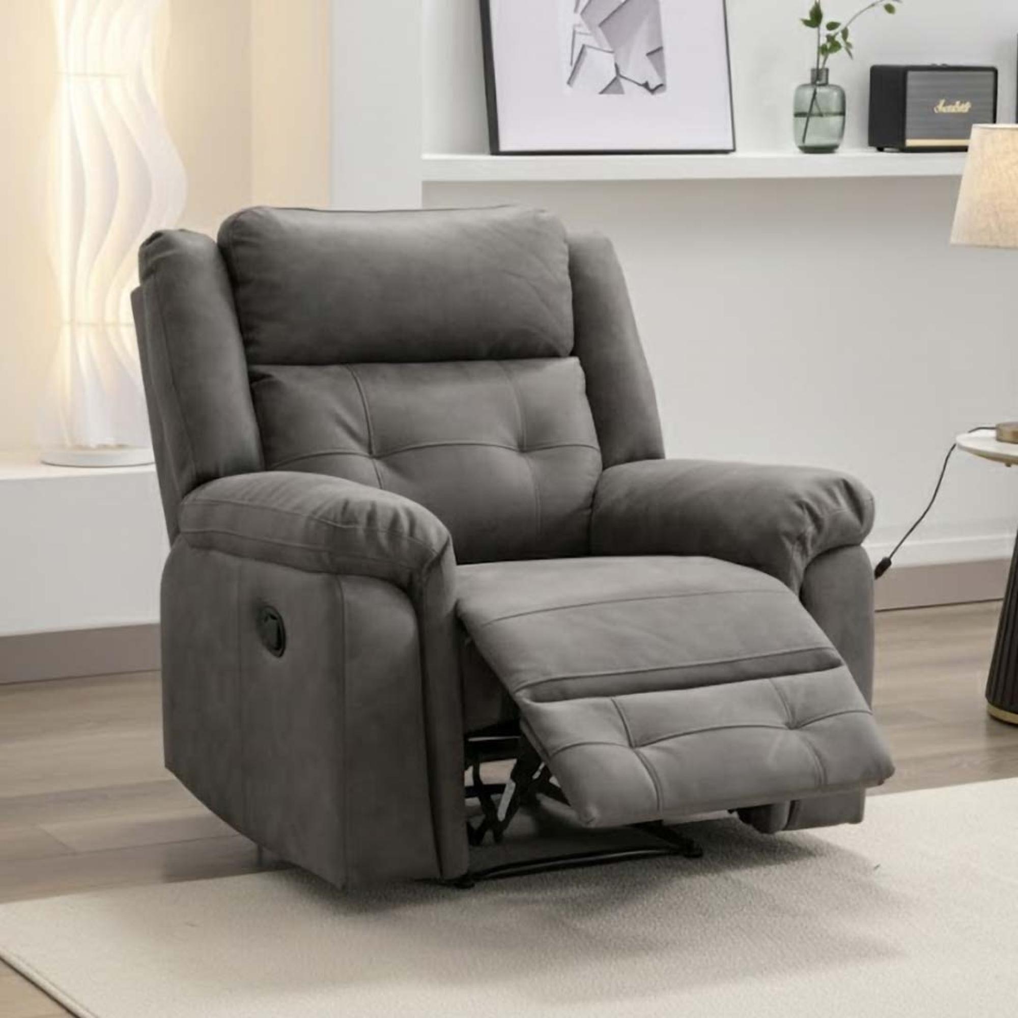 Berkeley Recliner Armchair - Dark Grey Leather Look Fabric