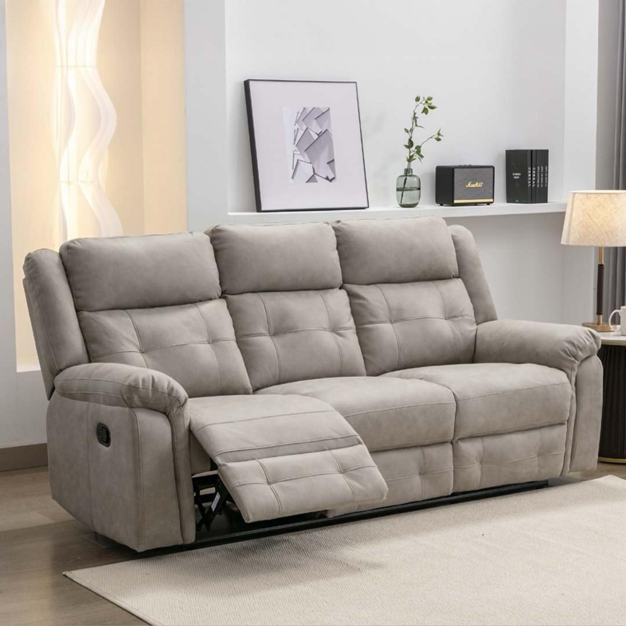 Berkeley Recliner Sofa - 3 Seater - Light Grey Leather Look Fabric