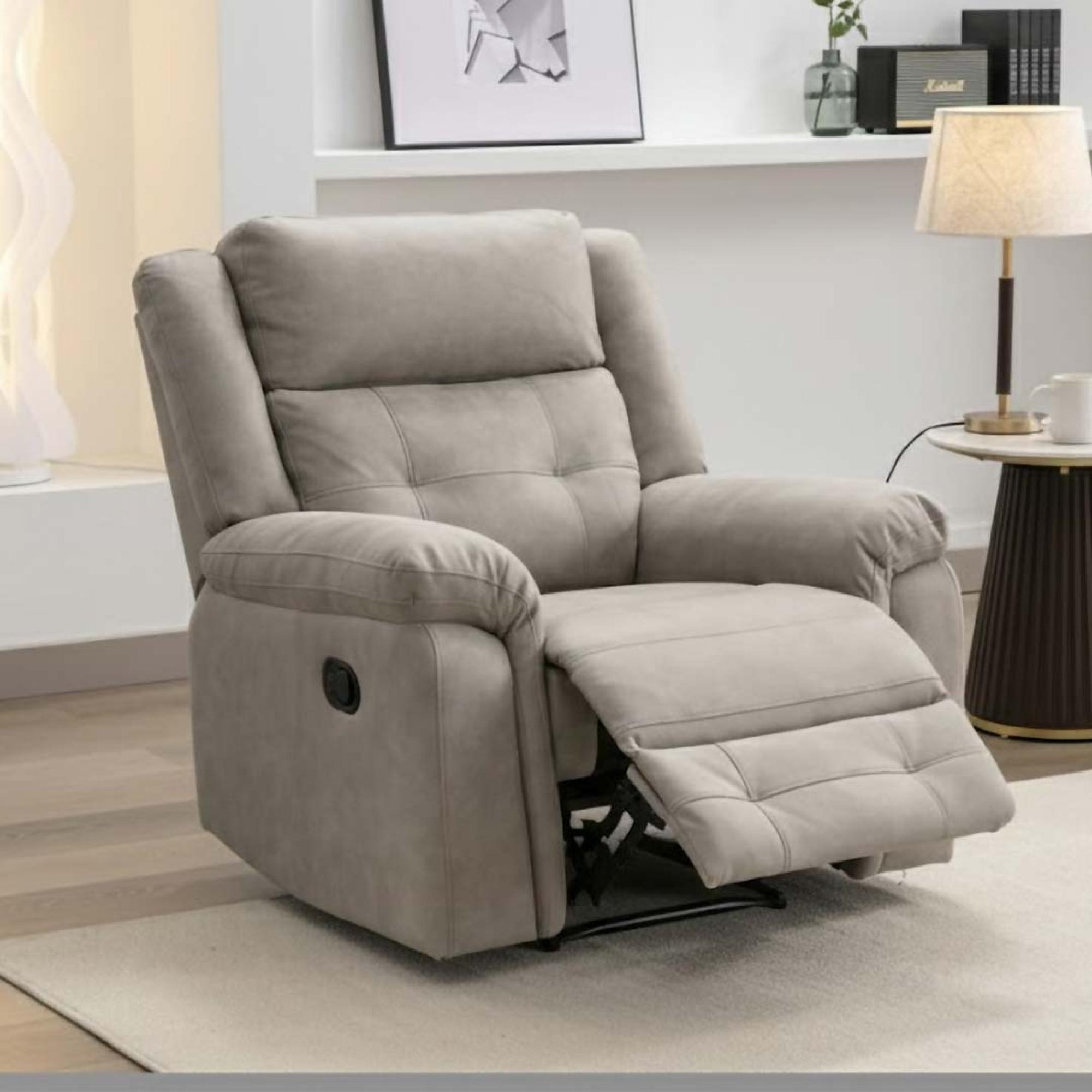 Berkeley Recliner Armchair - Light Grey Leather Look Fabric