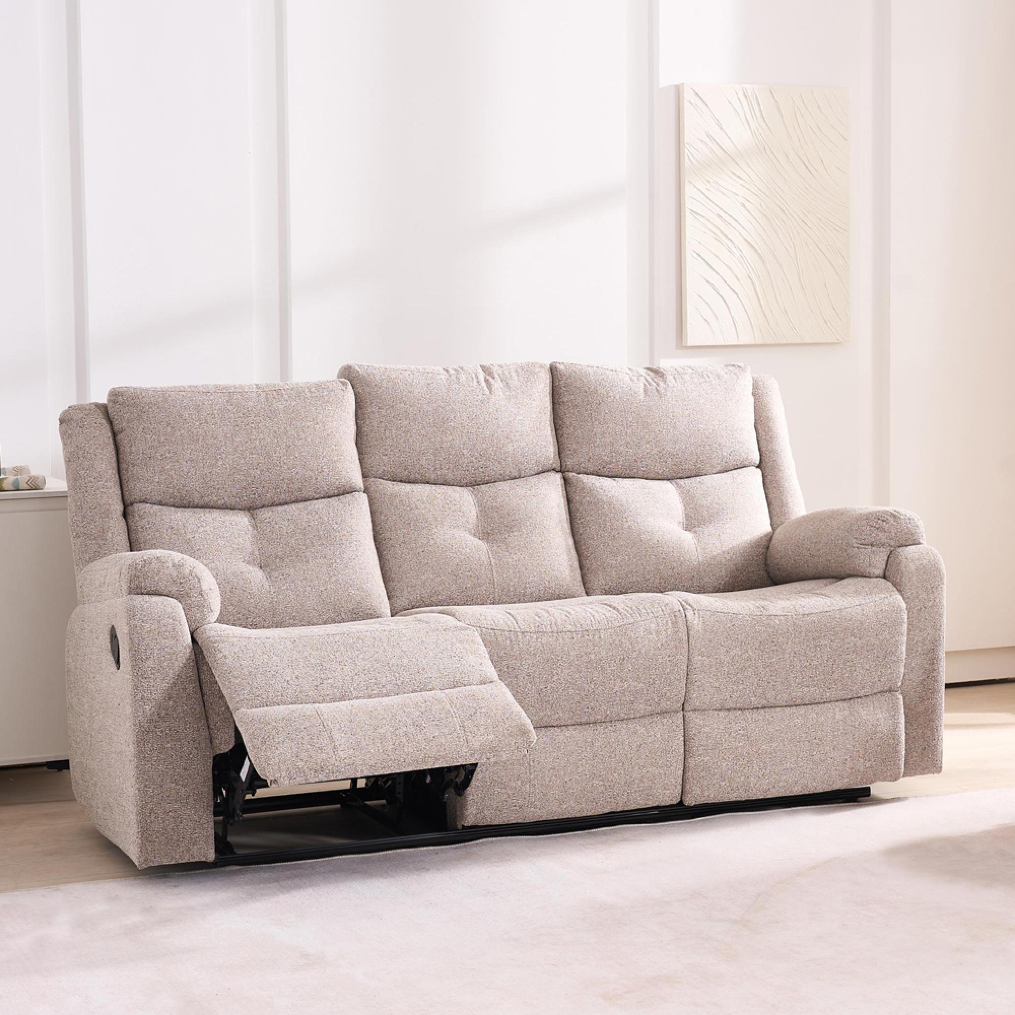 Clearance - Ellison Recliner Sofa - 3 Seater - Manual - Cream Fabric - FSS16254