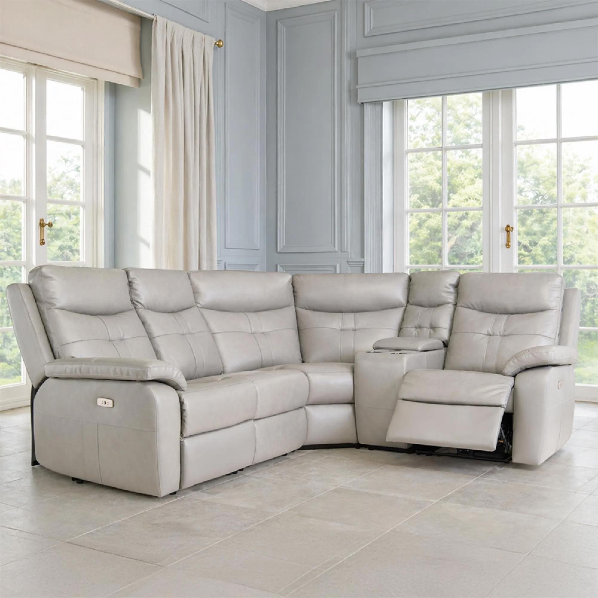 Sophia Corner Sofa - Electric Recliner - Leather - Grey
