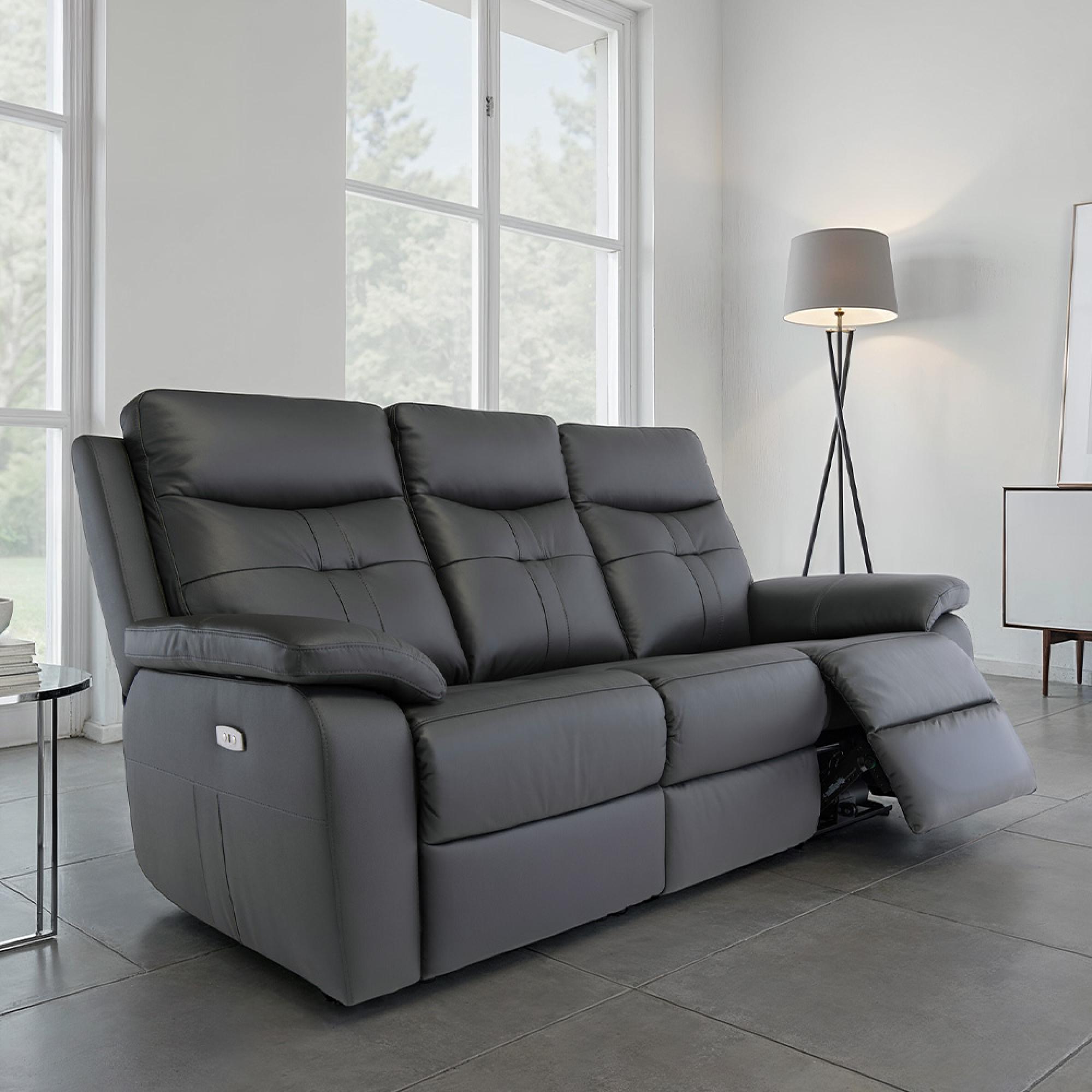 Sophia Sofa - 3 Seater - Electric Recliner - Charcoal Leather