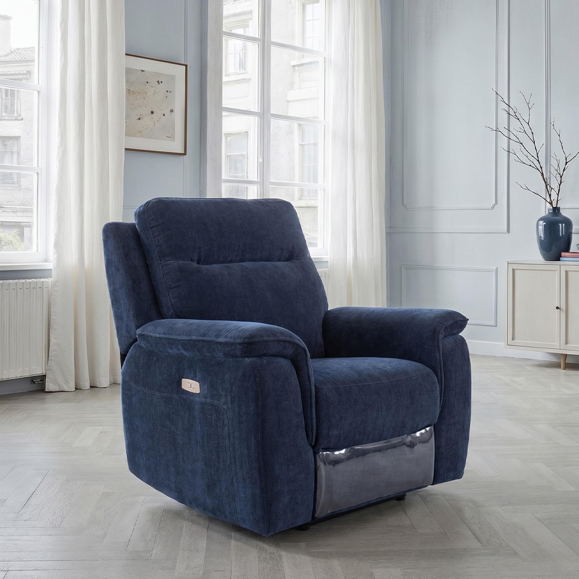 Havana Armchair - Electric Recliner - Blue Fabric