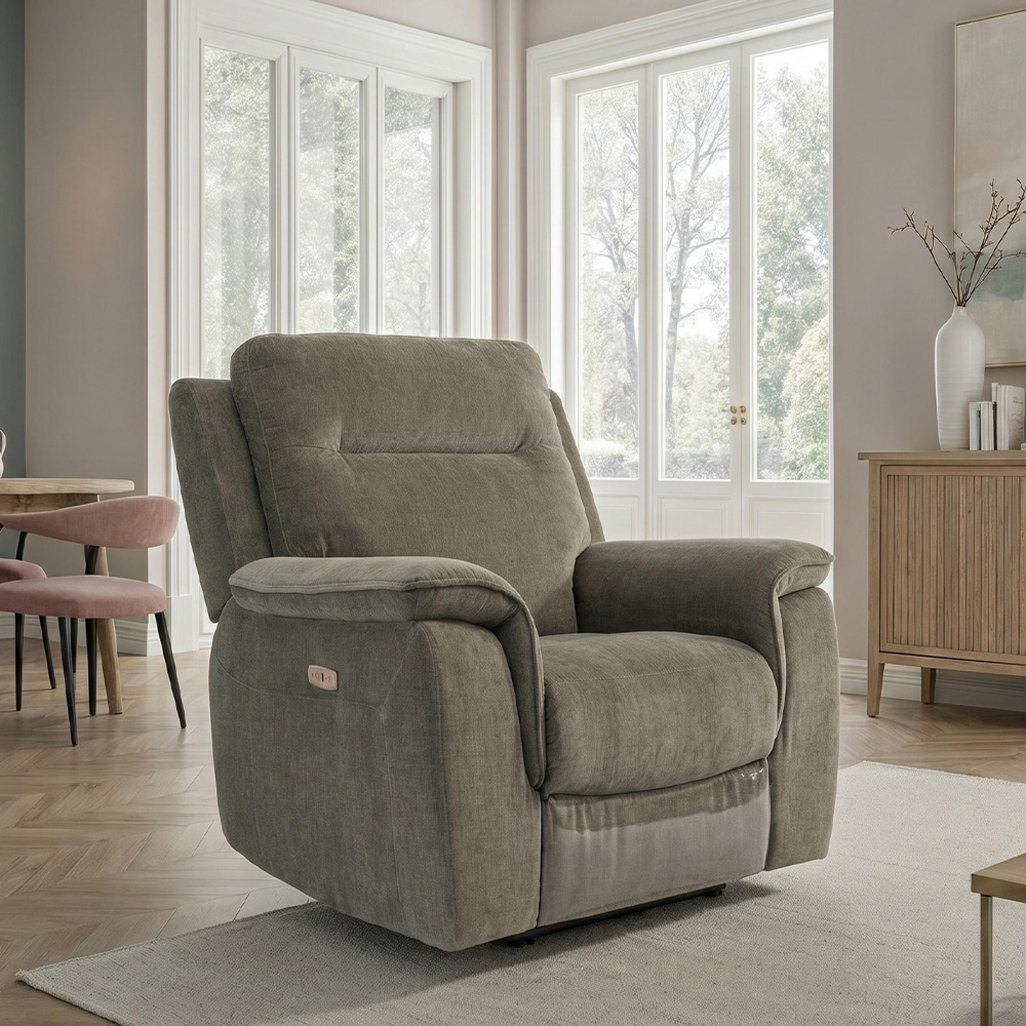 Havana Armchair - Electric Recliner - Moss Green Fabric