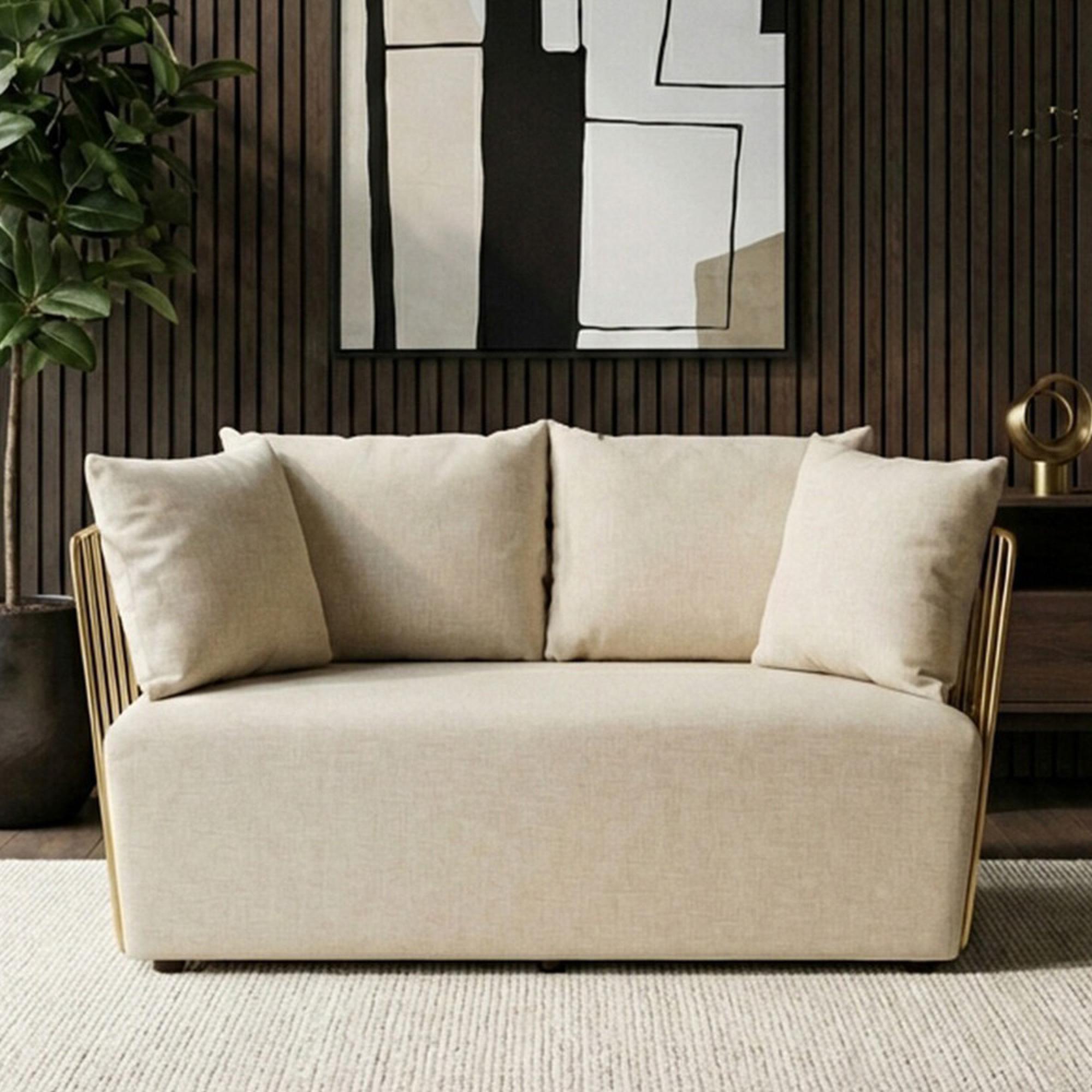 Azalea Sofa - 2 Seater - Cream Fabric with Gold Metal