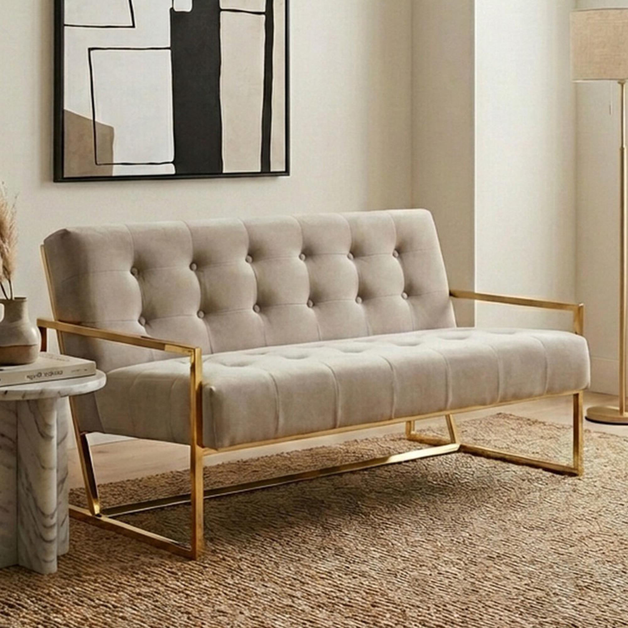 Azalea Sofa - 2 Seater - Mink Velvet Fabric with Gold Metal