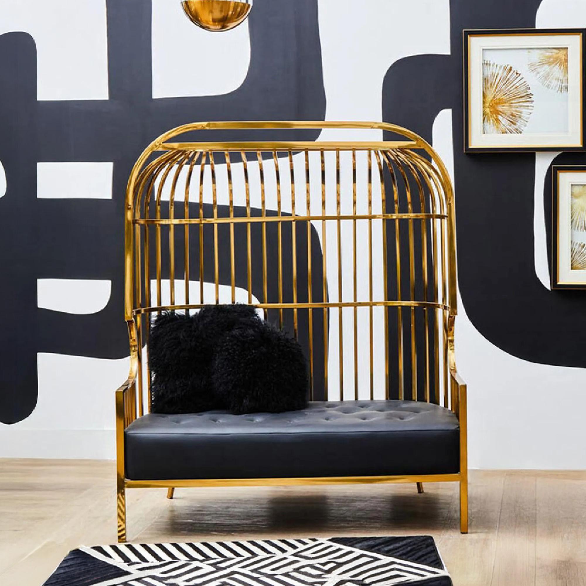 Eliza Sofa - 2 Seater - Gold Metal Frame with Dome Cage