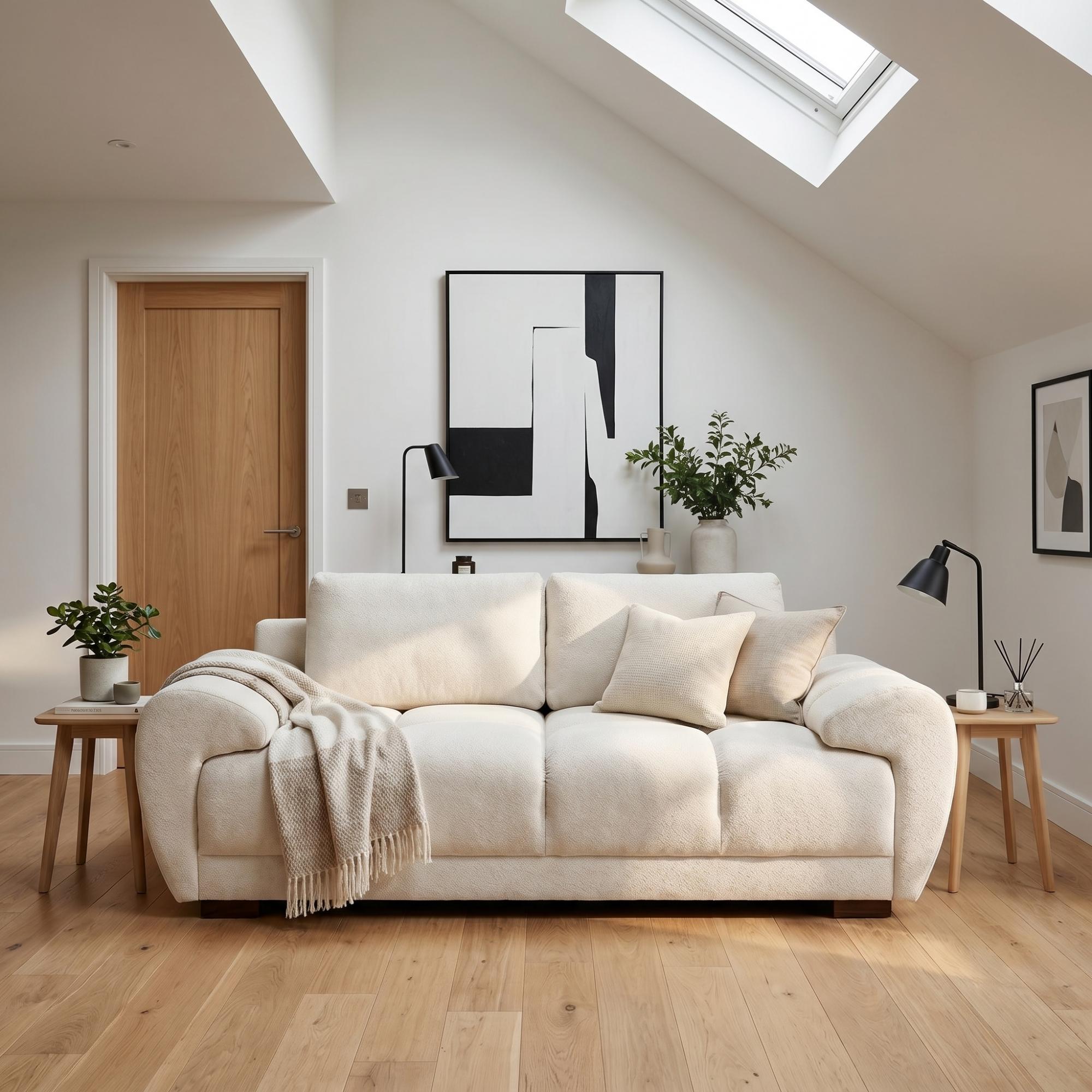 Azzuro Sofa - Cream Velvet Fabric - 2 Seater