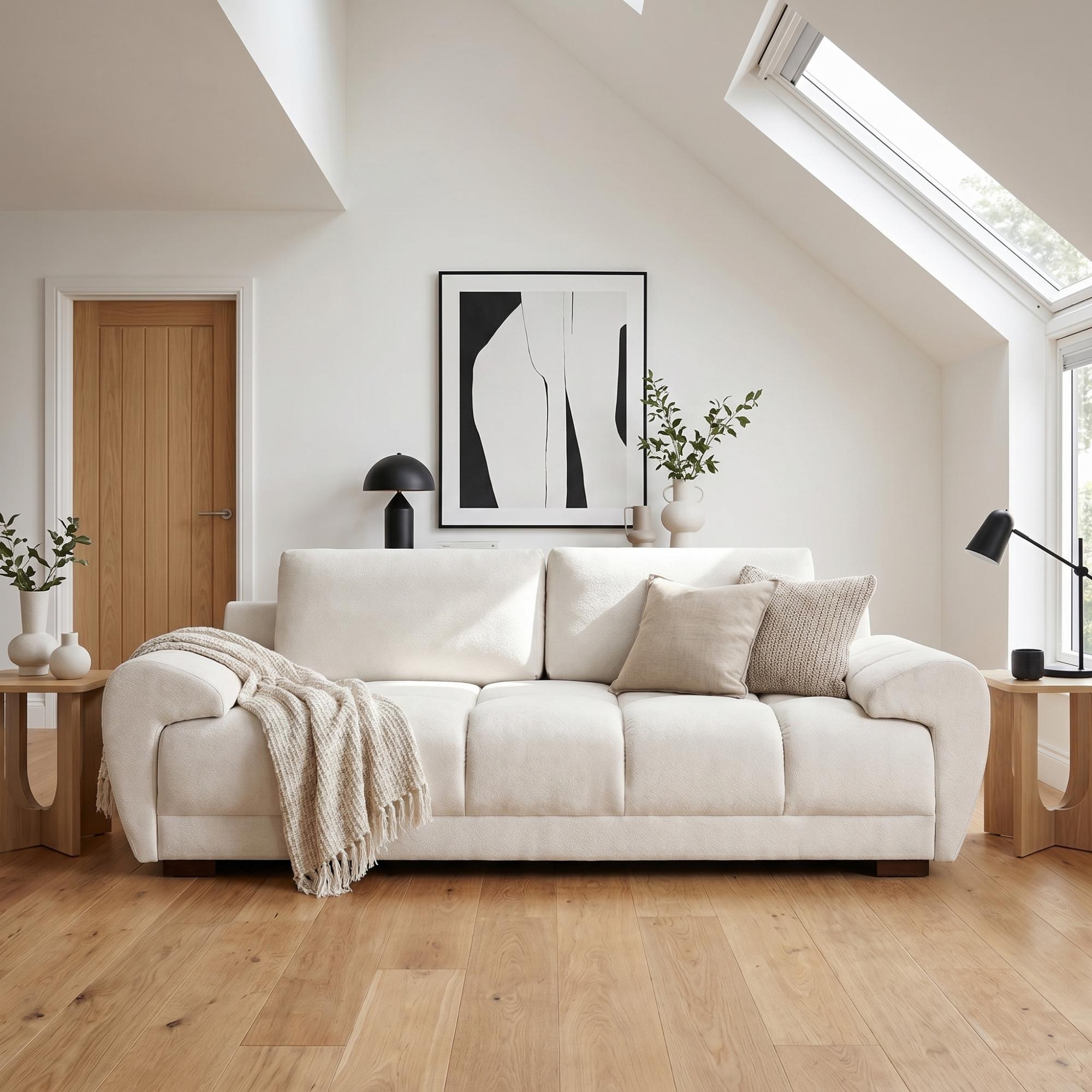 Azzuro Sofa - Cream Velvet Fabric - 3 Seater