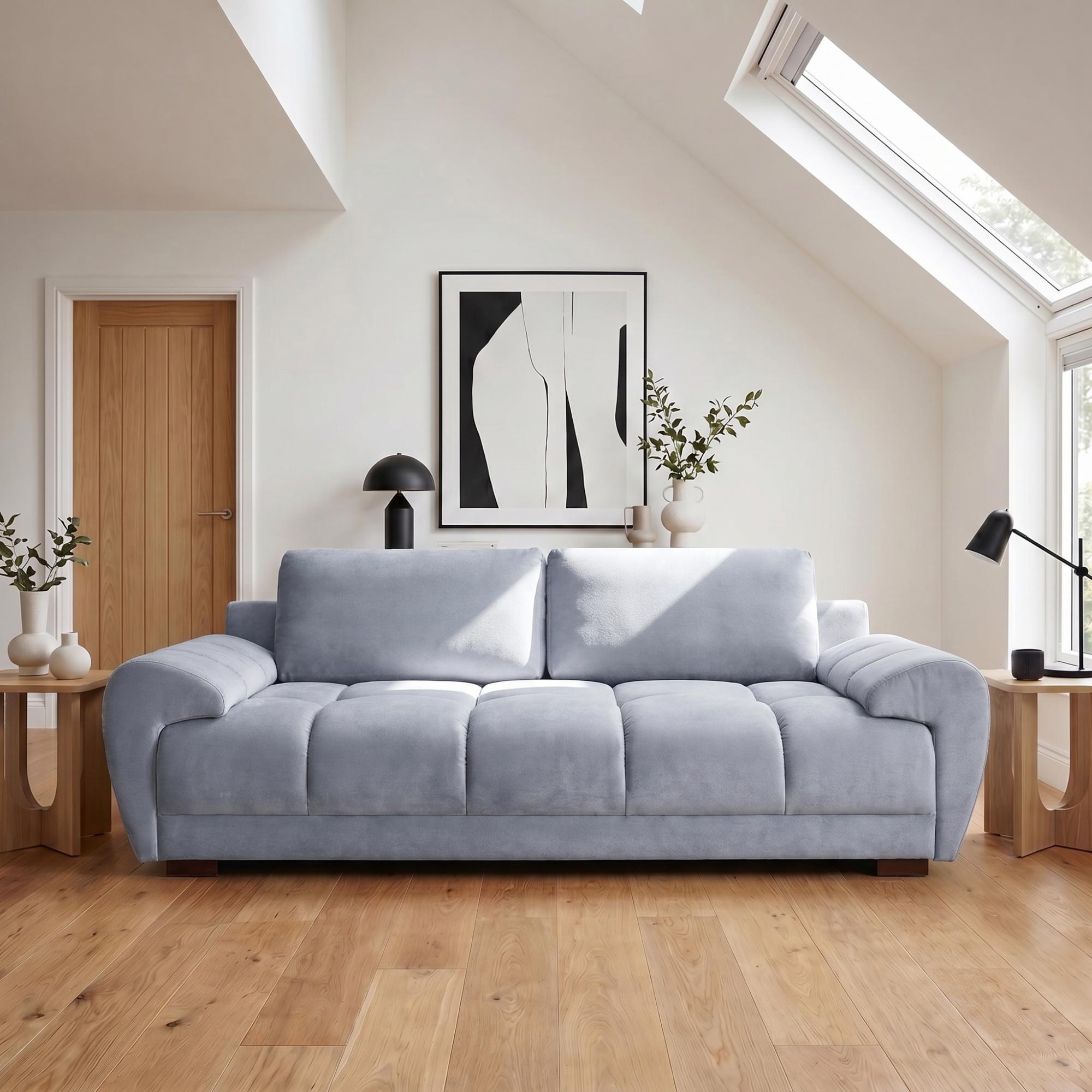 Azzuro Sofa - Grey Velvet Fabric - 3 Seater