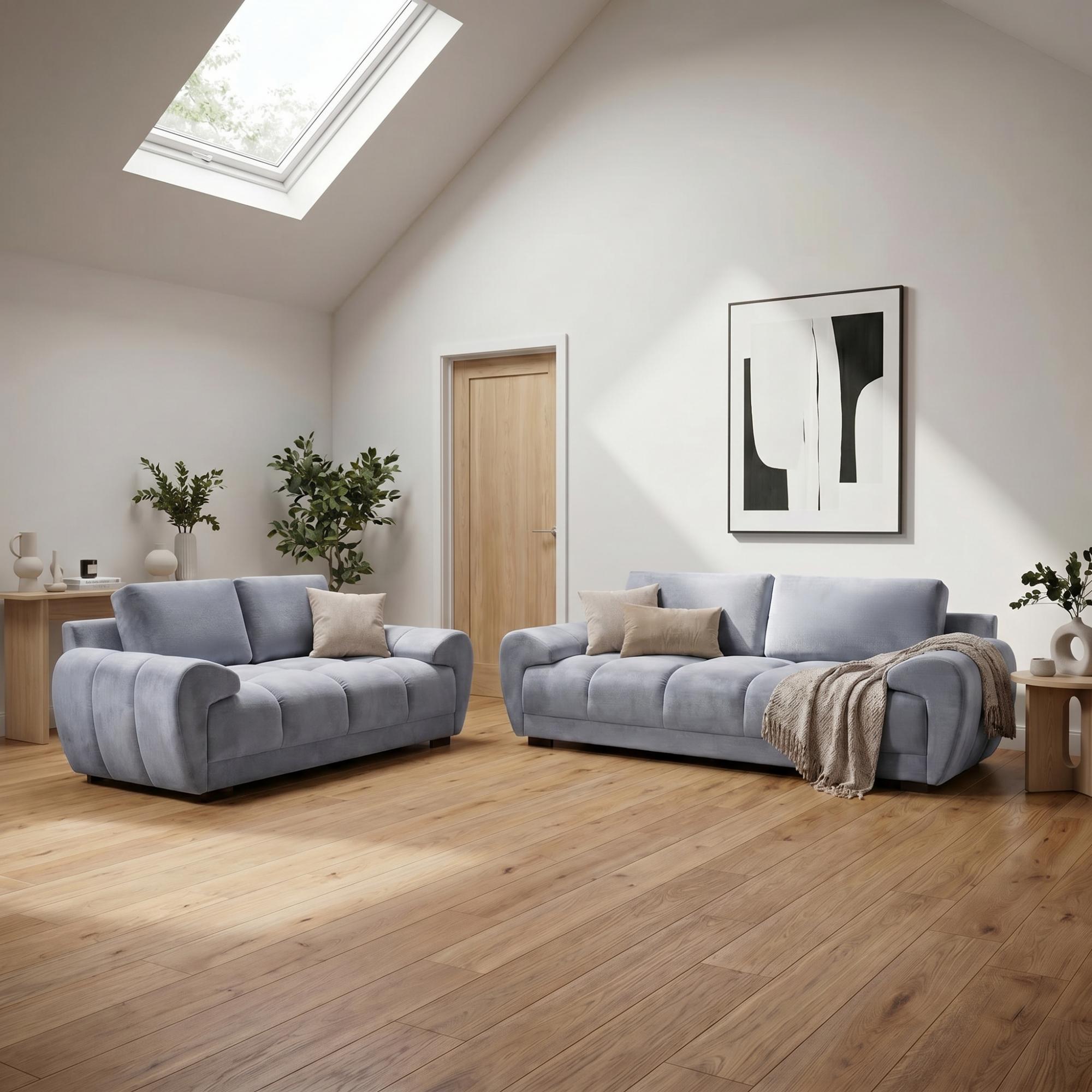 Azzuro Sofa Set - Grey Velvet Fabric - 3+2 Seater