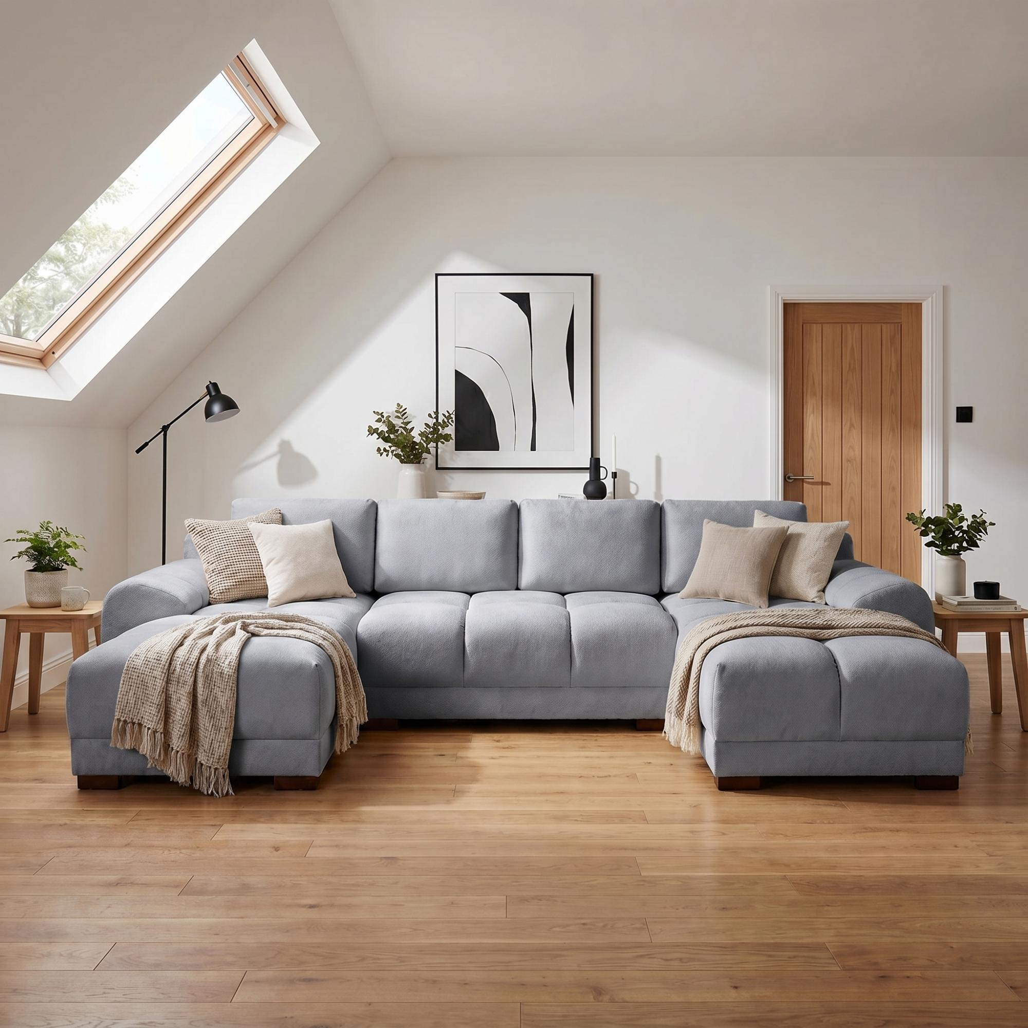 Azzuro U Shape Corner Sofa Suite - Grey Velvet Fabric