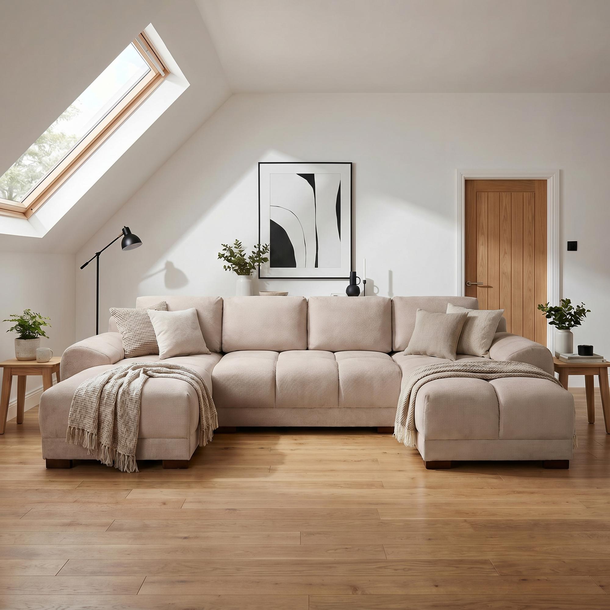 Azzuro U Shape Corner Sofa Suite - Mocha Velvet Fabric