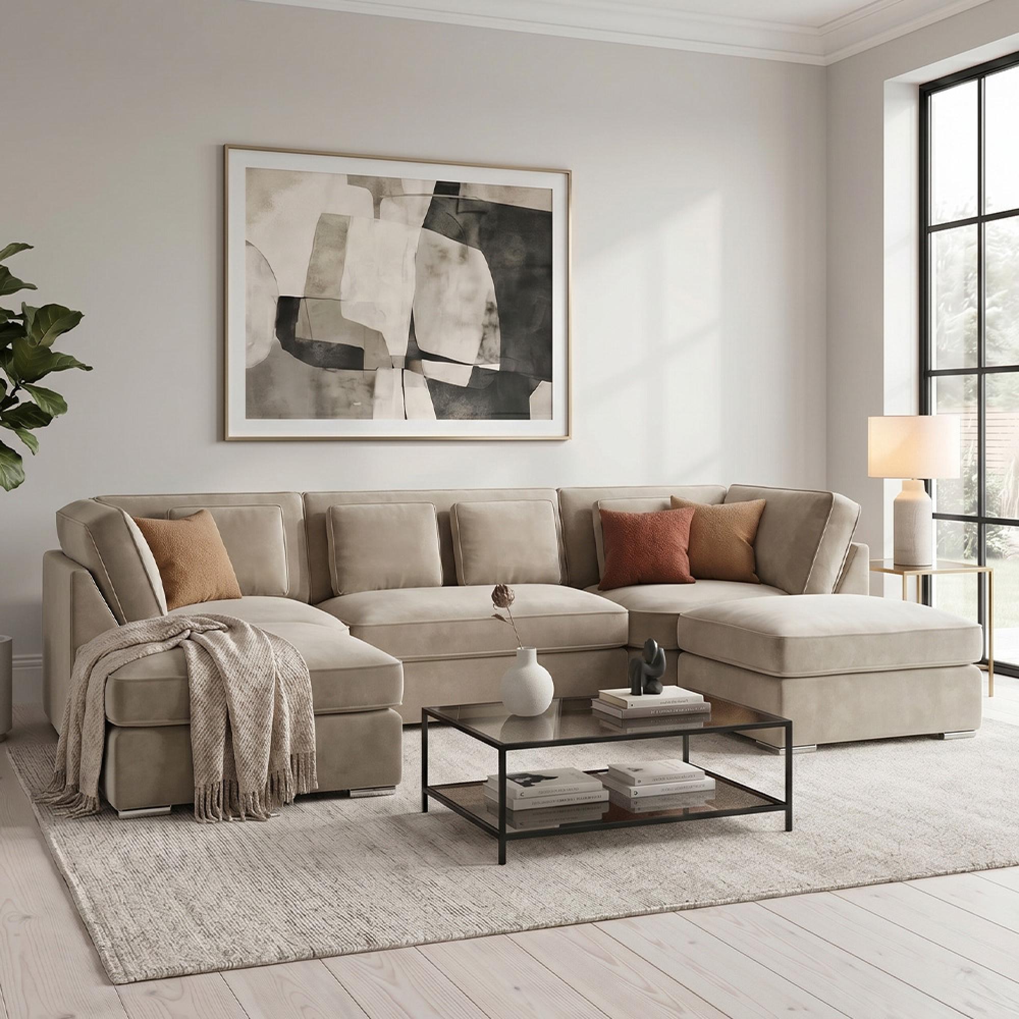 Belgravia U Shape Corner Sofa - Beige Fabric