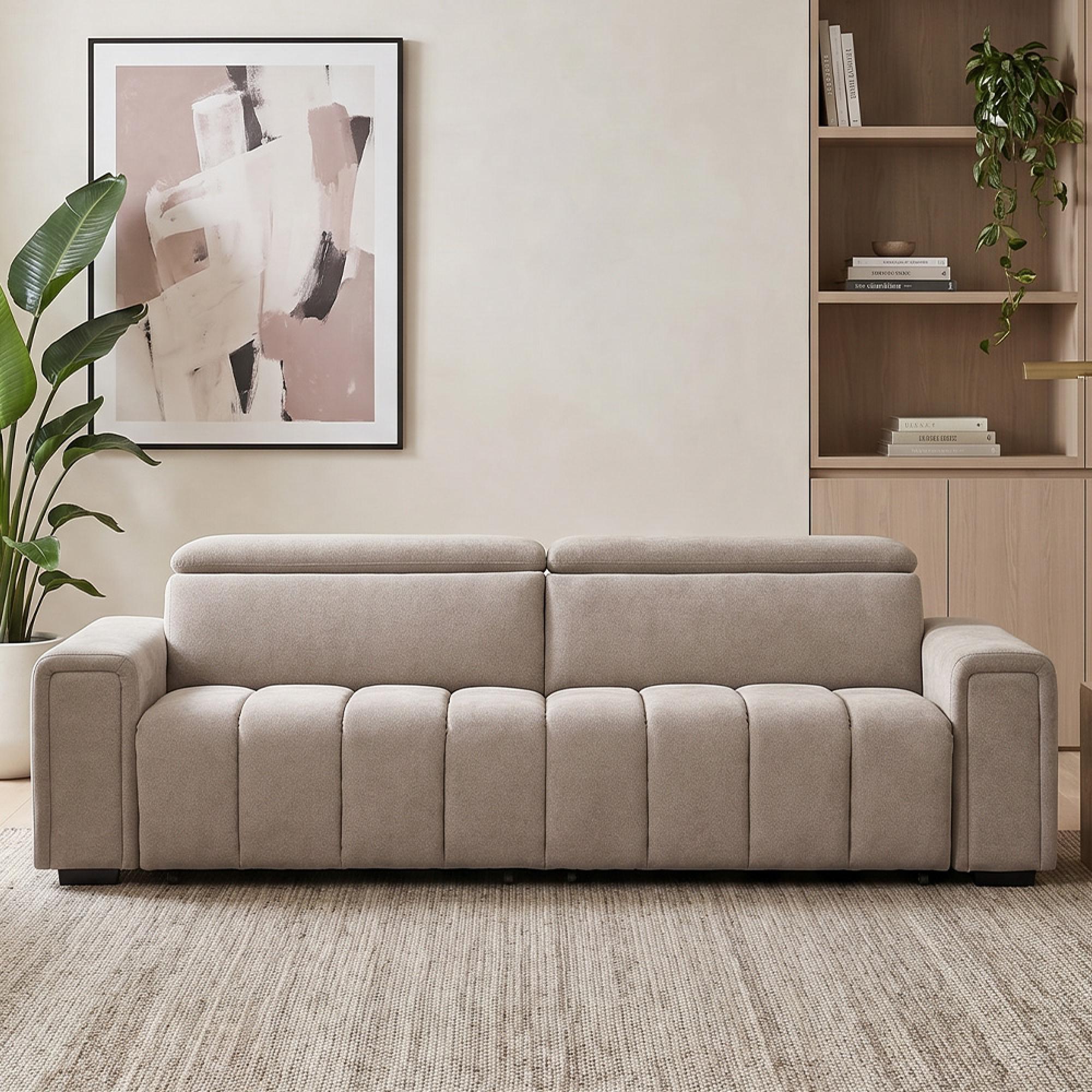 Molly Electric Recliner Sofa Bed - Beige Fabric - 3 Seater - Click Clack