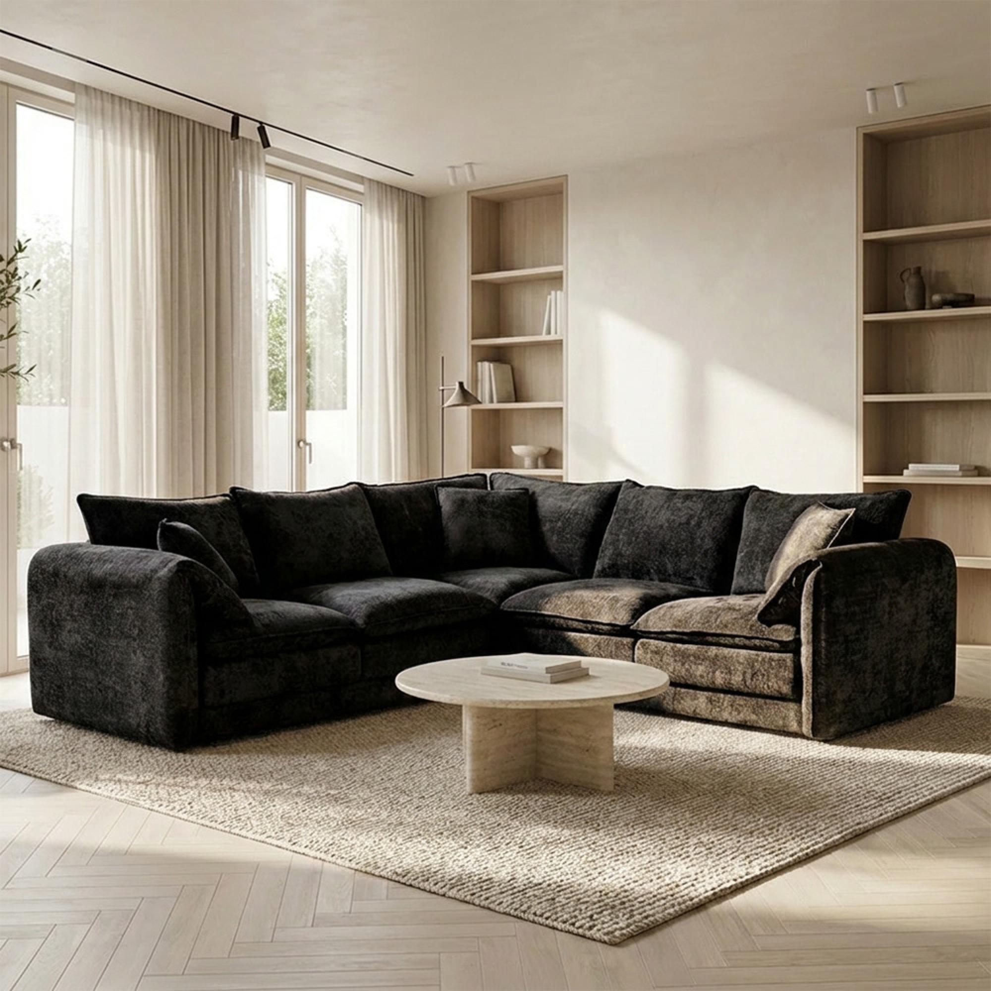 Solaya Corner Sofa - Black Fabric - Large