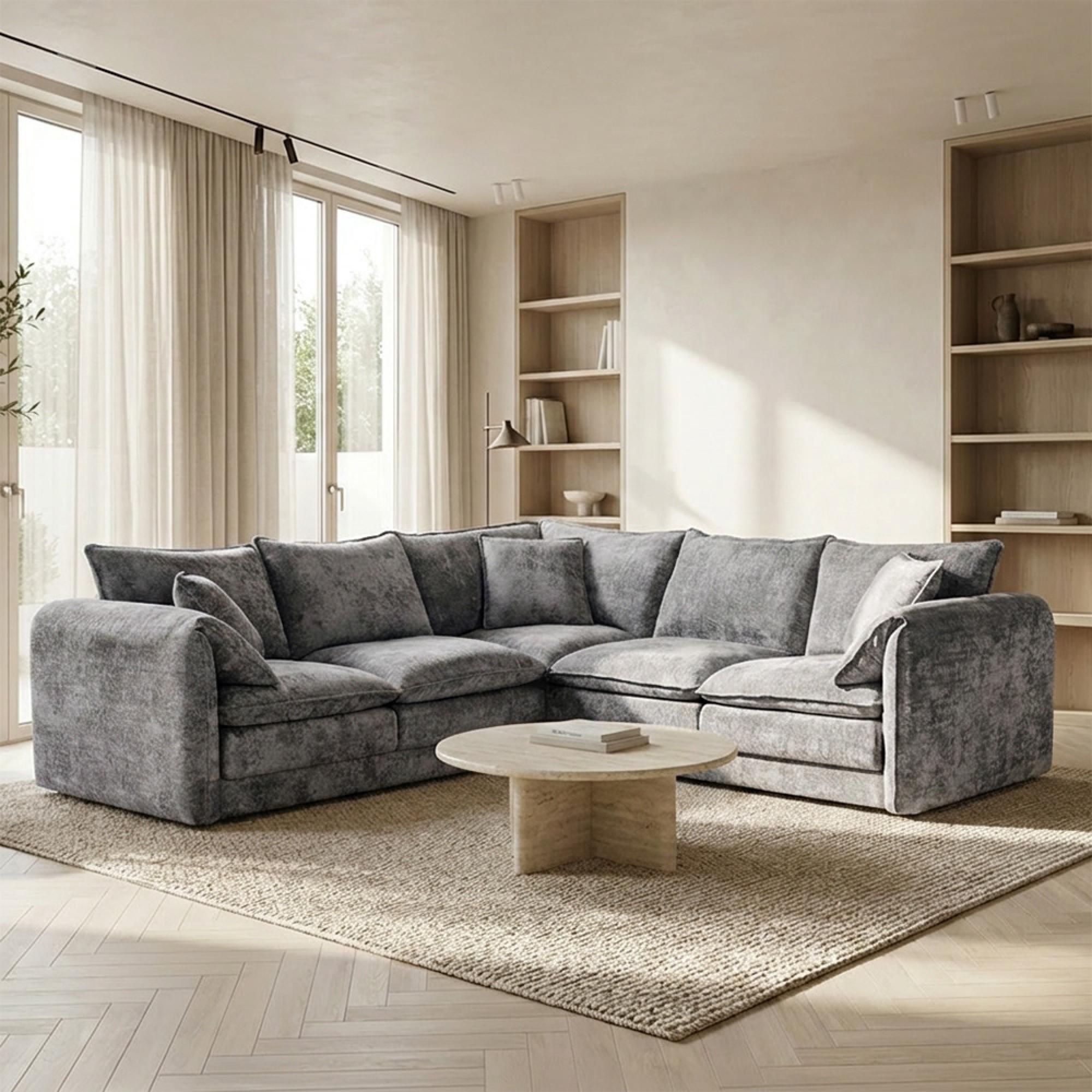 Solaya Corner Sofa - Grey Fabric - Large