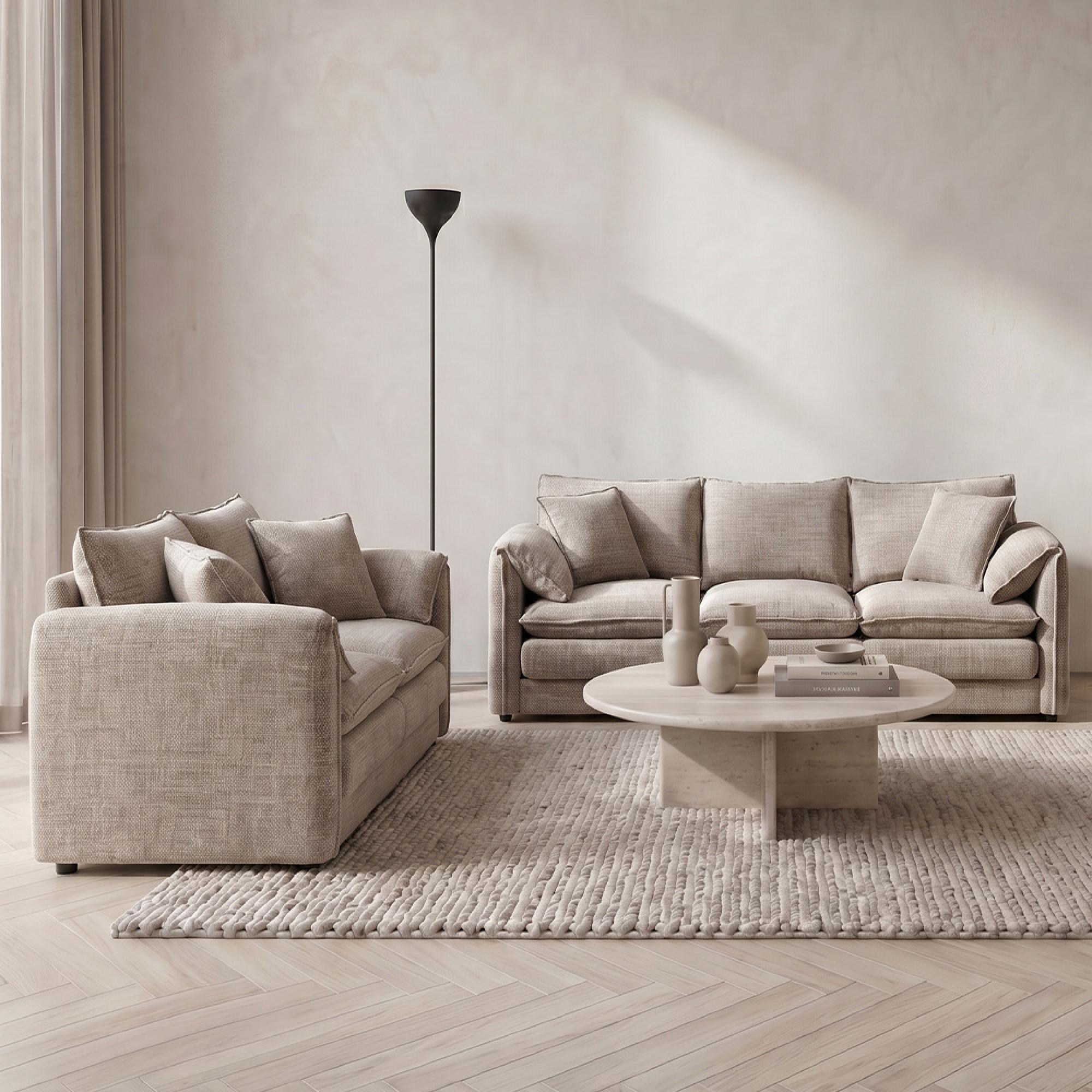 Solaya Sofa - Beige Fabric - 3+2 Seater