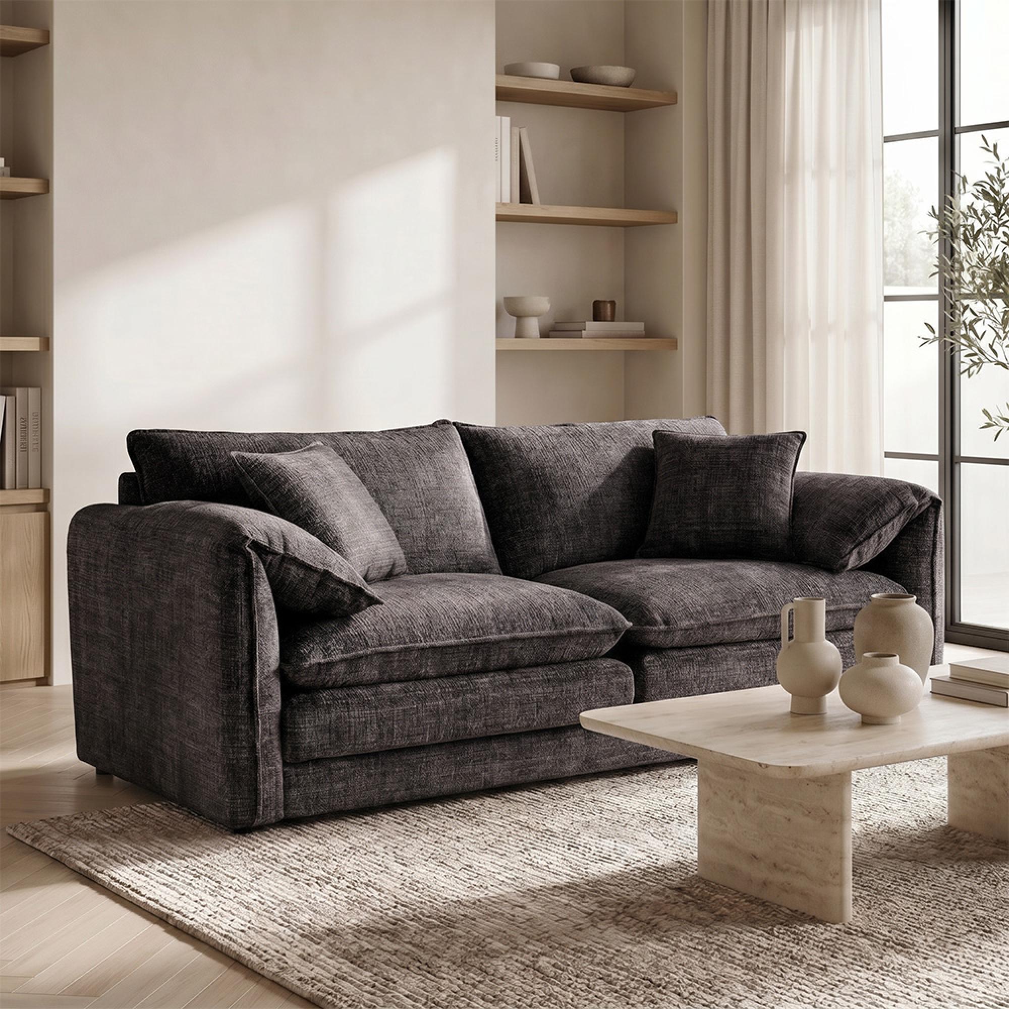 Solaya Sofa - Black Fabric - 3 Seater