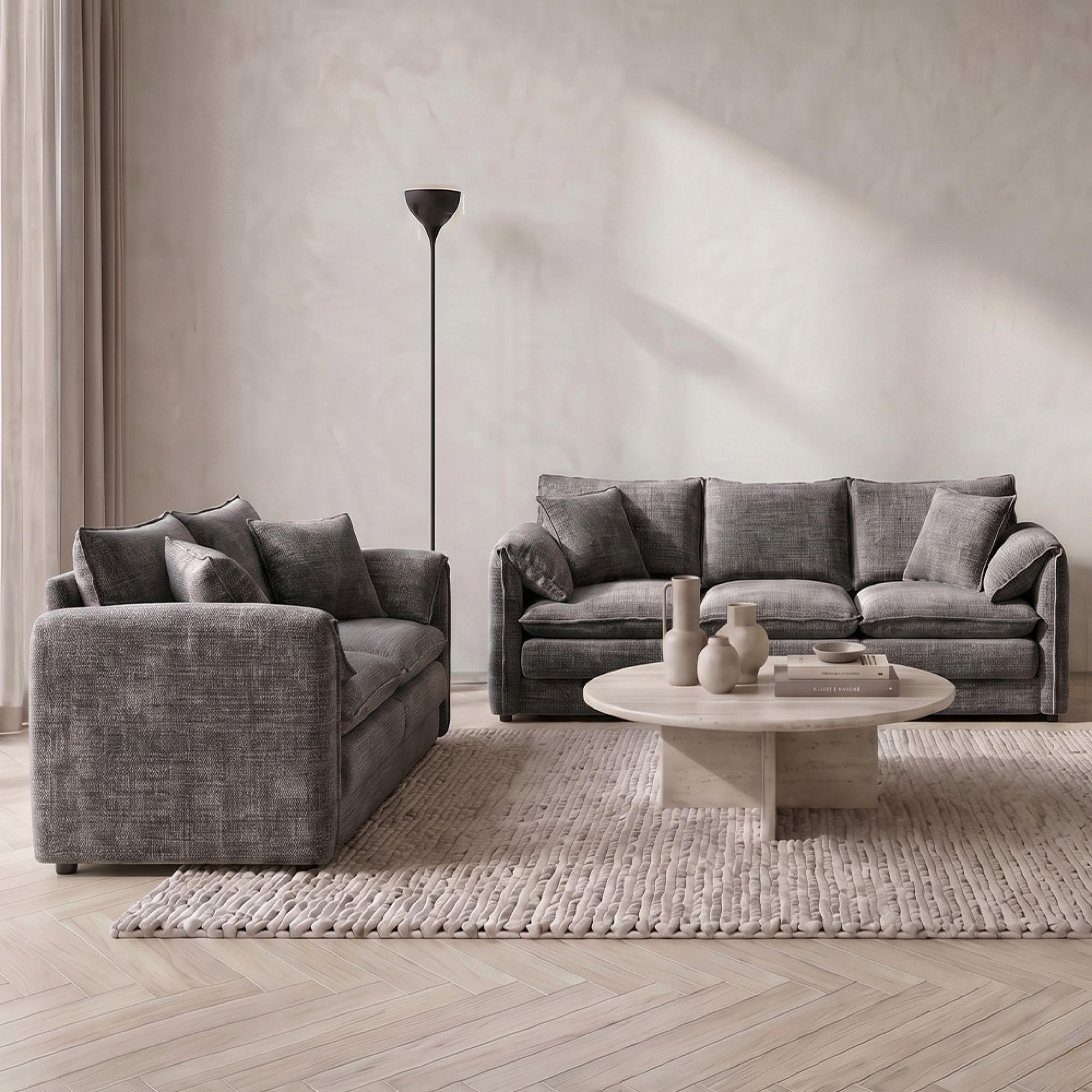 Solaya Sofa - Grey Fabric - 3+2 Seater
