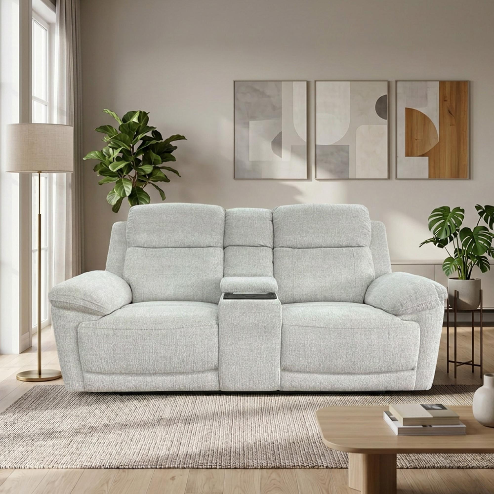 Owen Electric Recliner Sofa - Beige Fabric - 2 Seater - Console