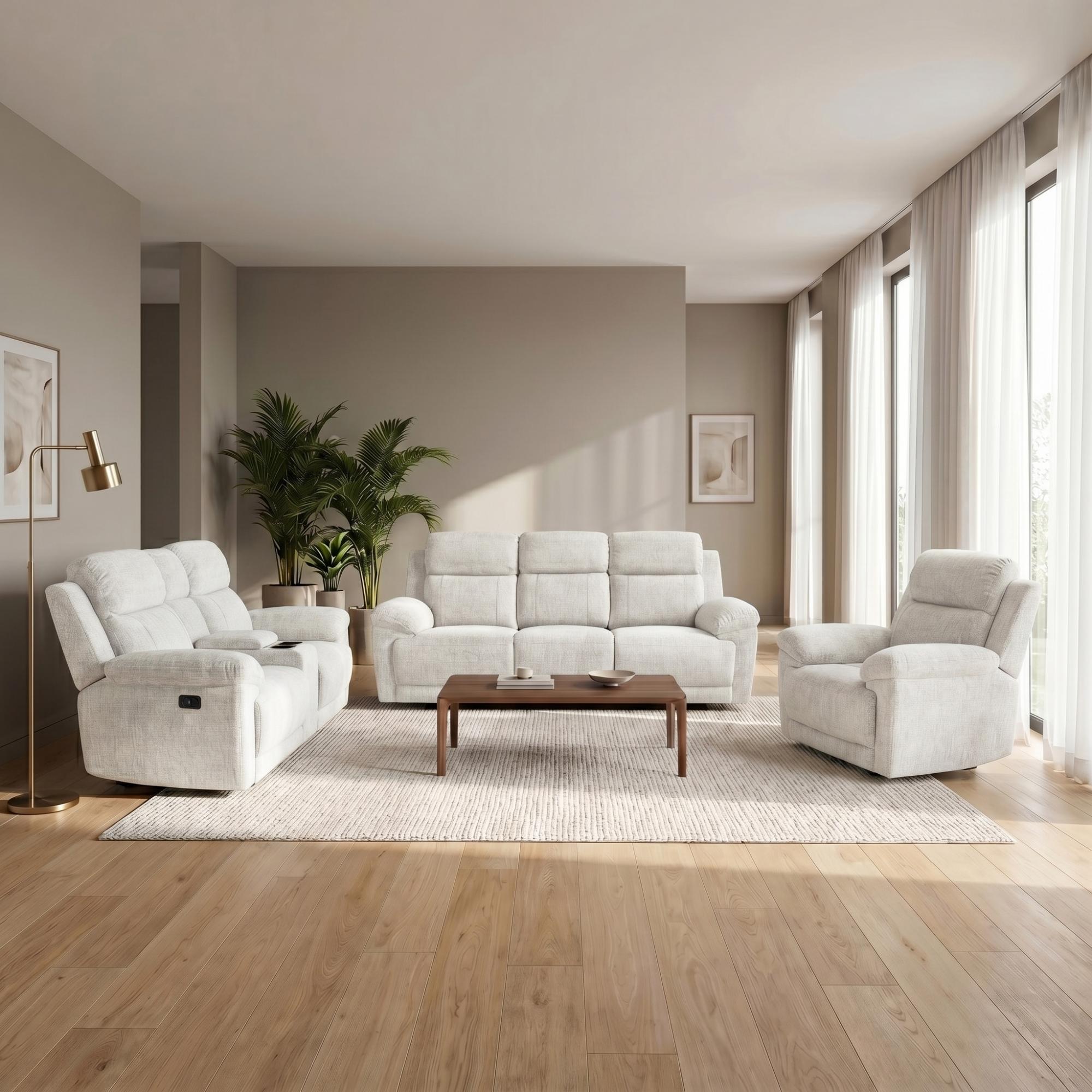 Owen Electric Recliner Sofa Set - Beige Fabric - 3+2+1 Seater
