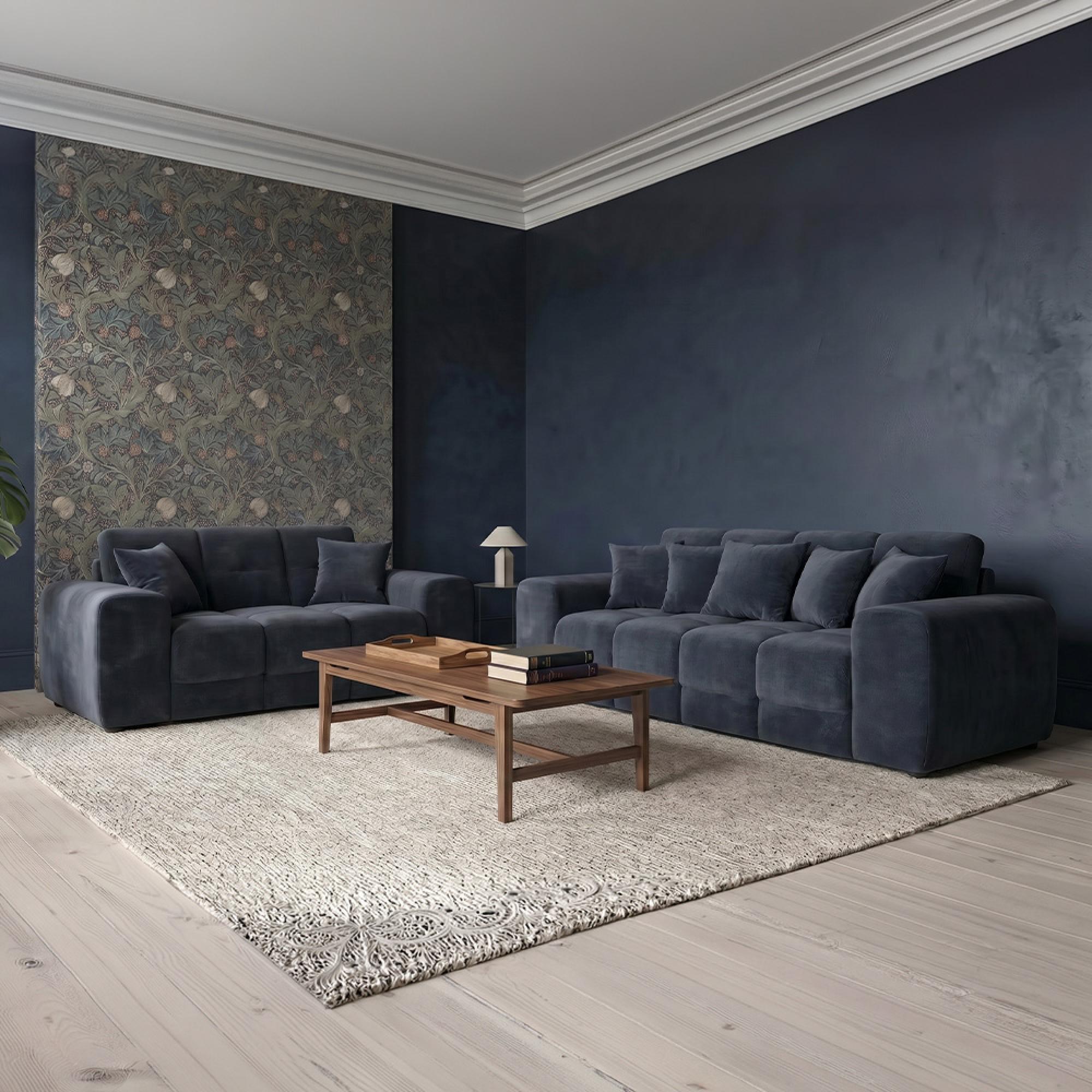 Jacob Sofa Set - Black Fabric - 3+2 Seater