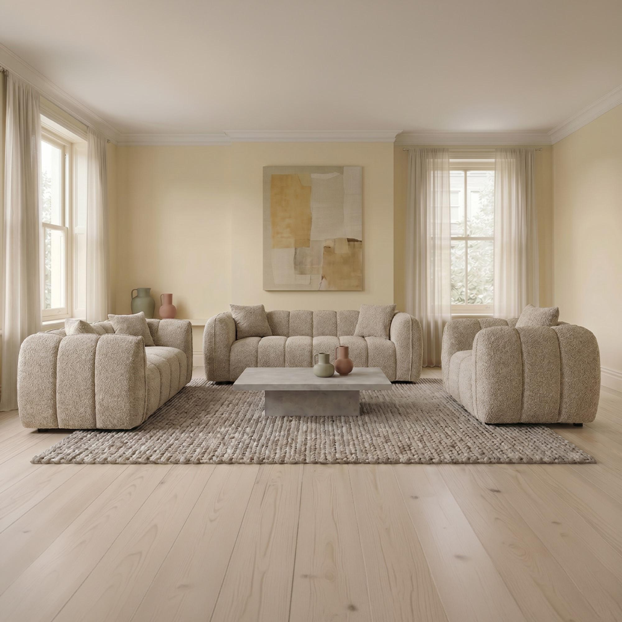 Venice Sofa Set - Beige Fabric - 3+2+1 Seater