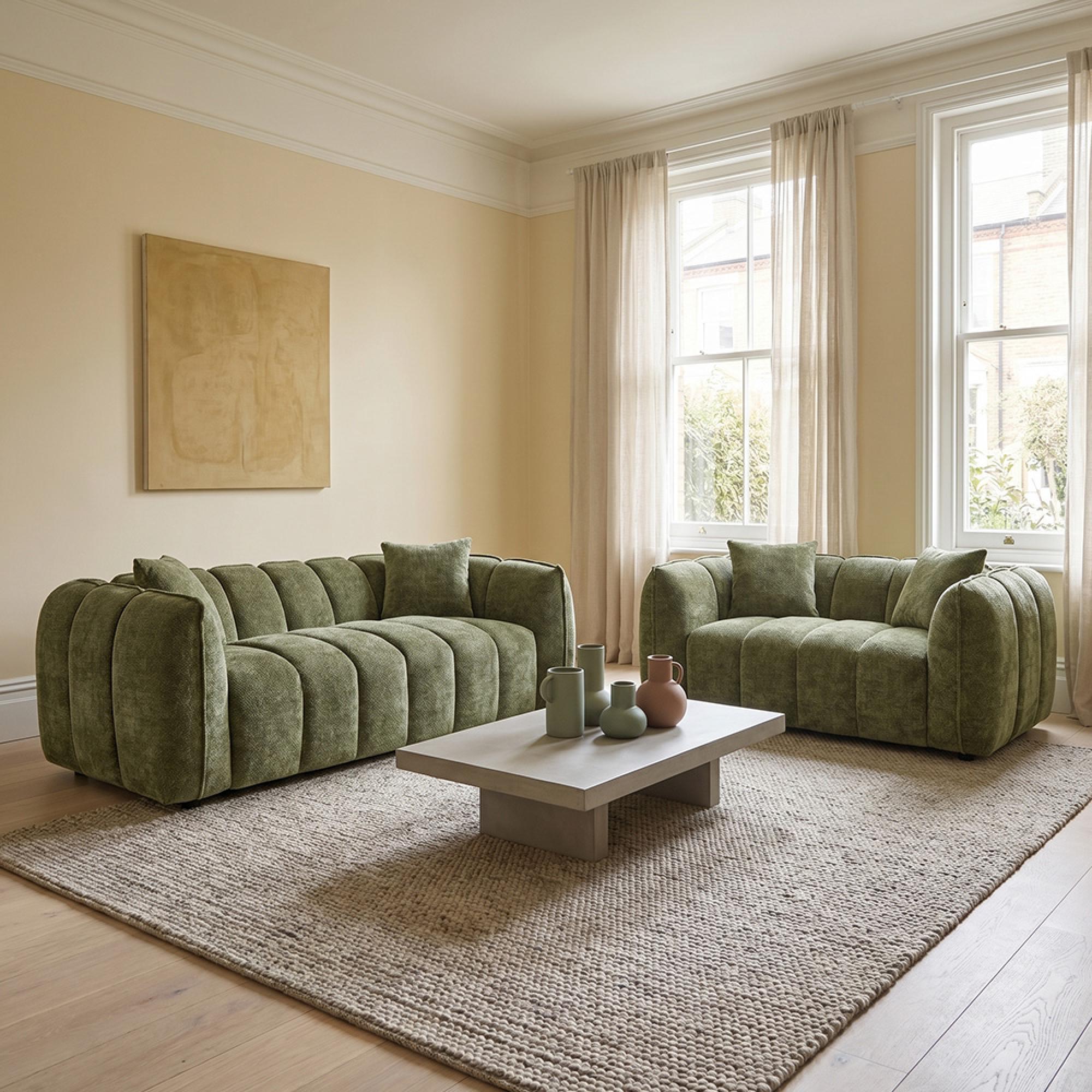 Venice Sofa Set - Green Fabric - 3+2 Seater
