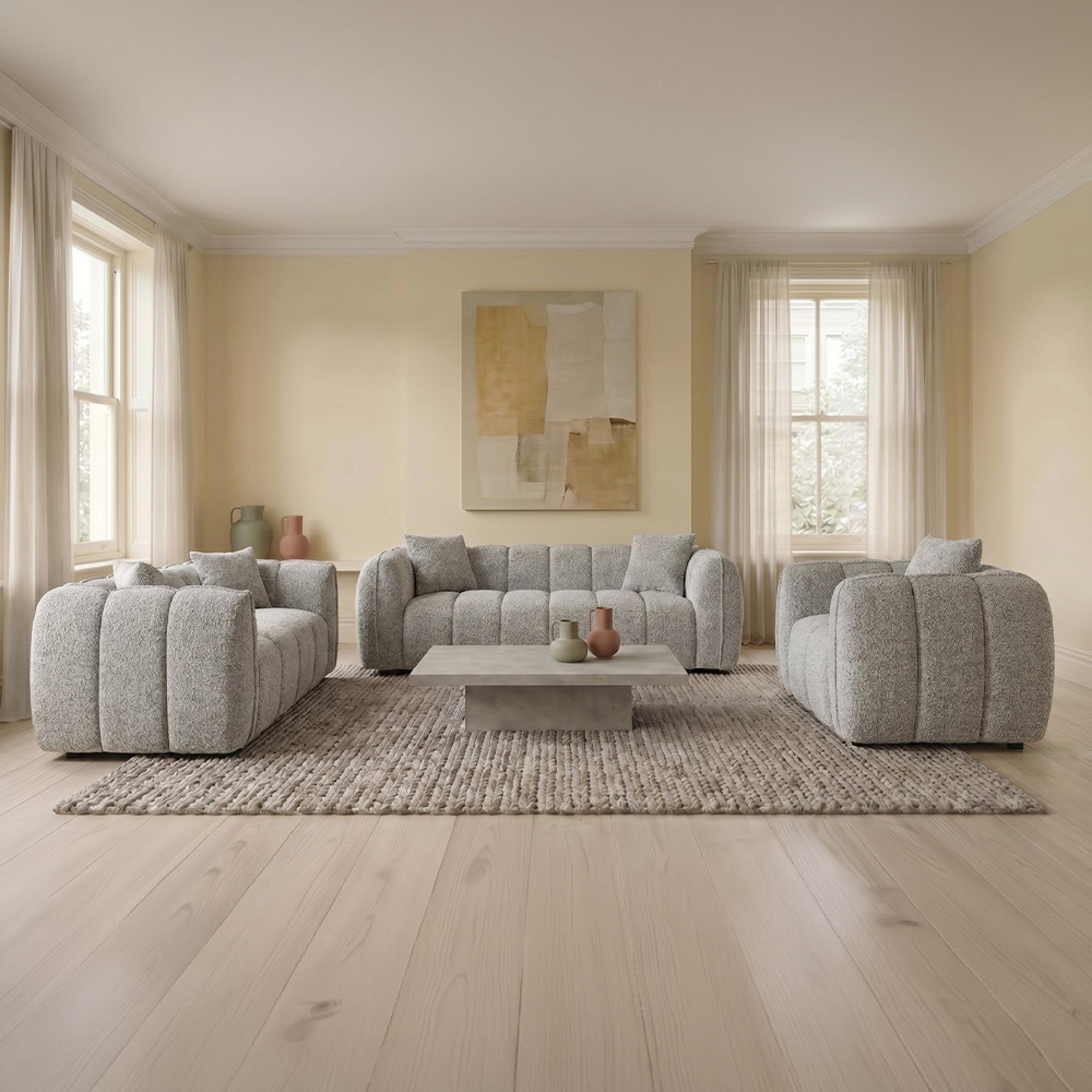 Venice Sofa Set - Grey Fabric - 3+2+1 Seater