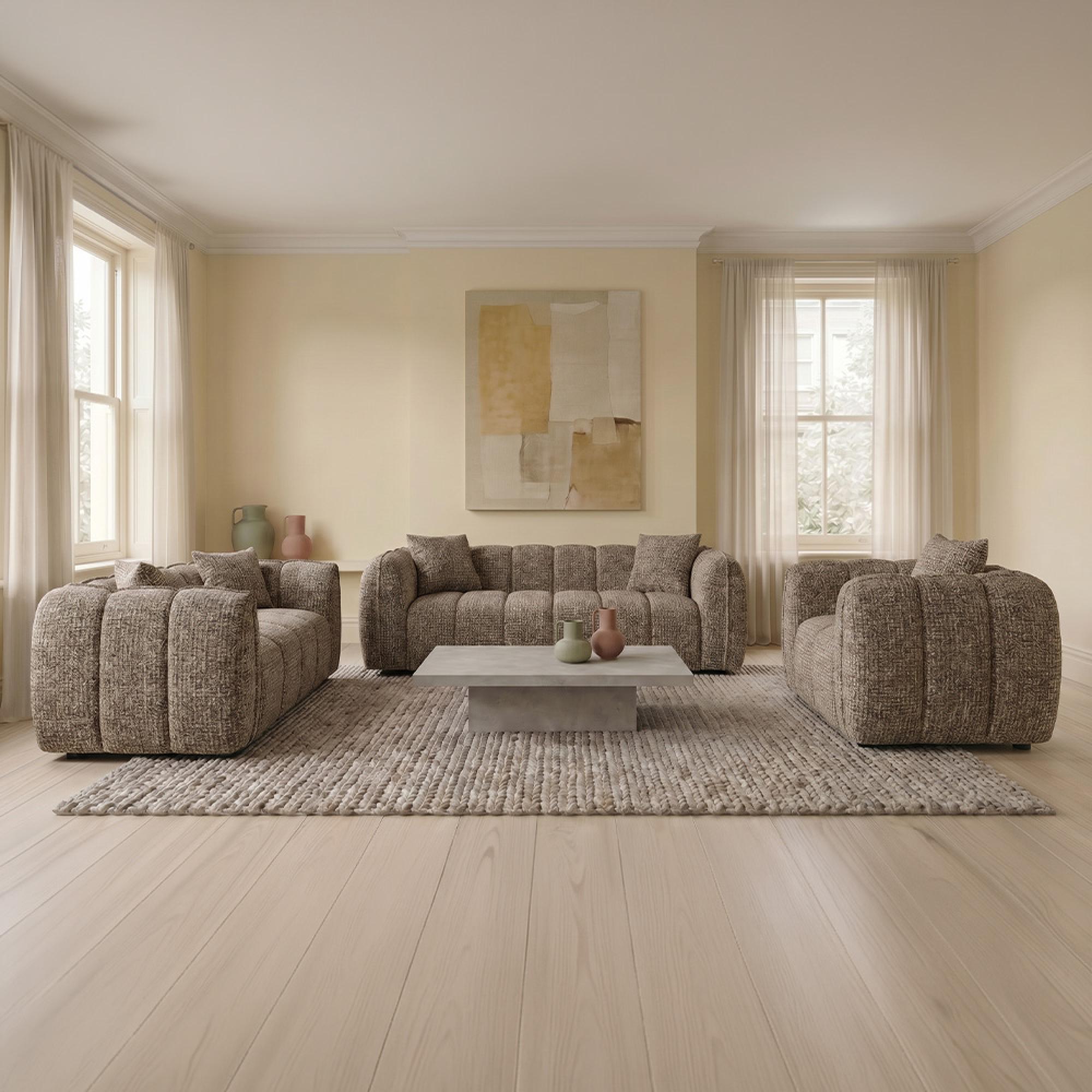 Venice Sofa Set - Mocha Fabric - 3+2+1 Seater