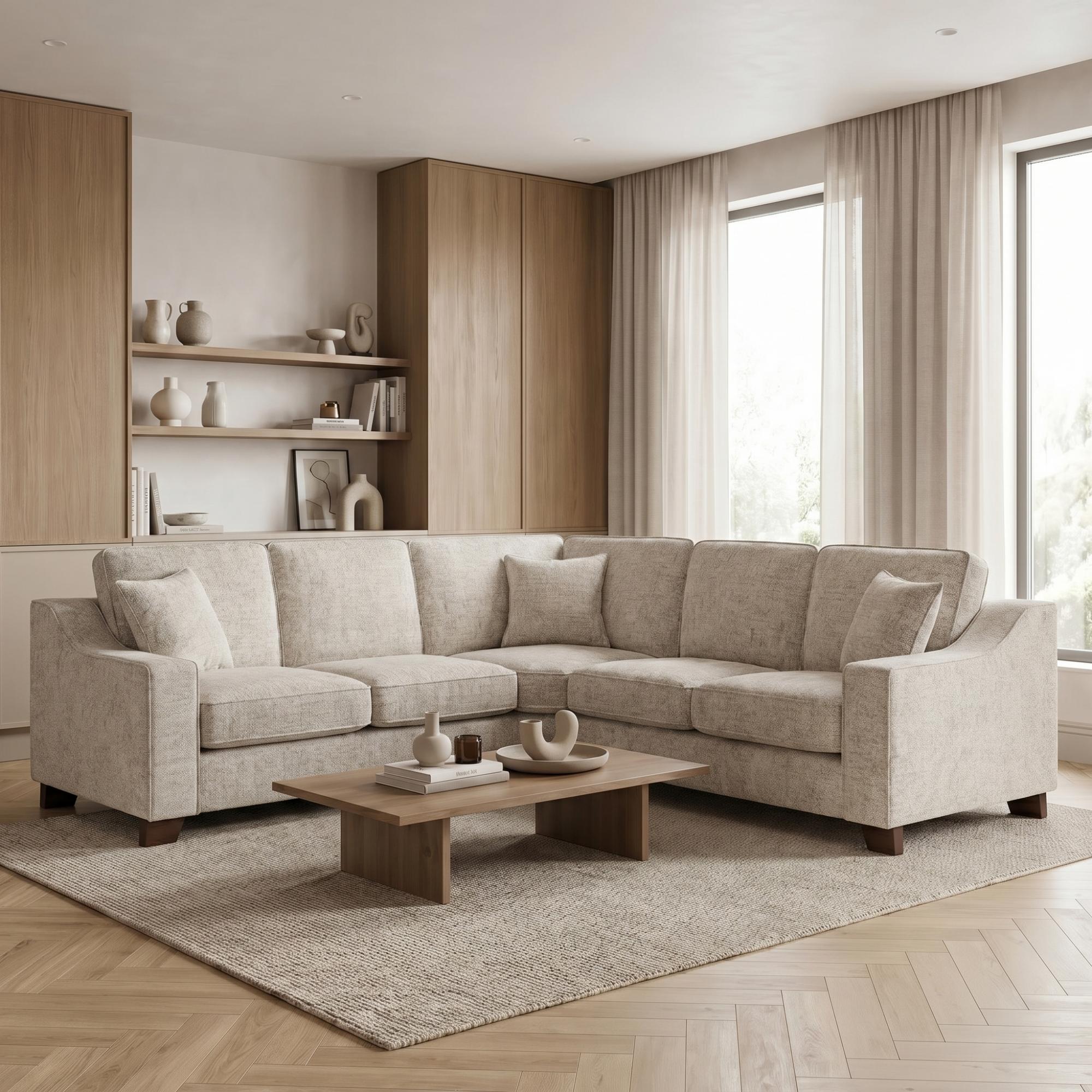 Nebraska Corner Sofa Suite - Beige Fabric - Large