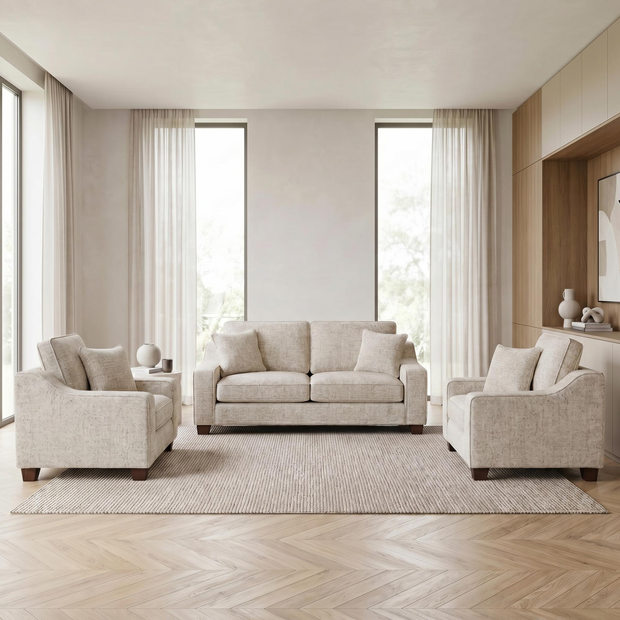 Nebraska Sofa Set - Beige Fabric - 3+1+1 Seater