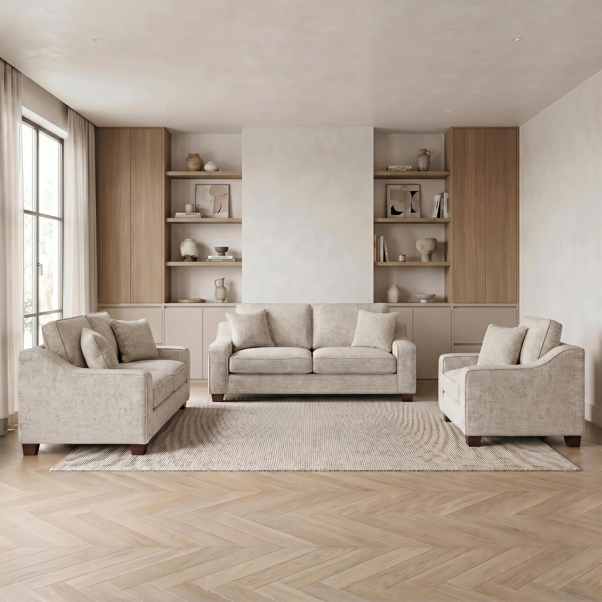 Nebraska Sofa Set - Beige Fabric - 3+2+1 Seater