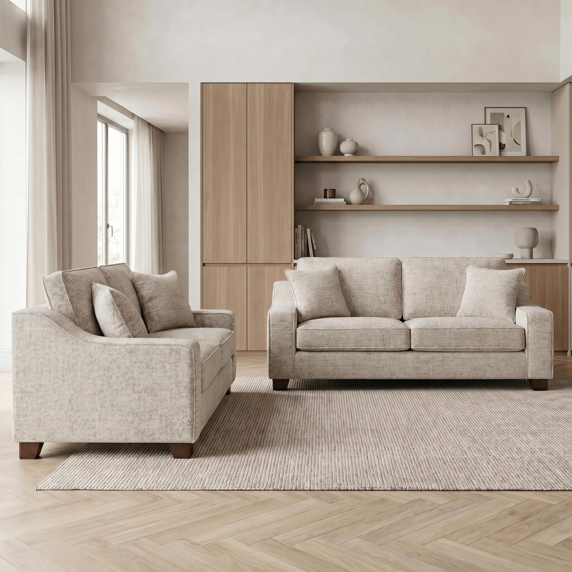 Nebraska Sofa Set - Beige Fabric - 3+2 Seater