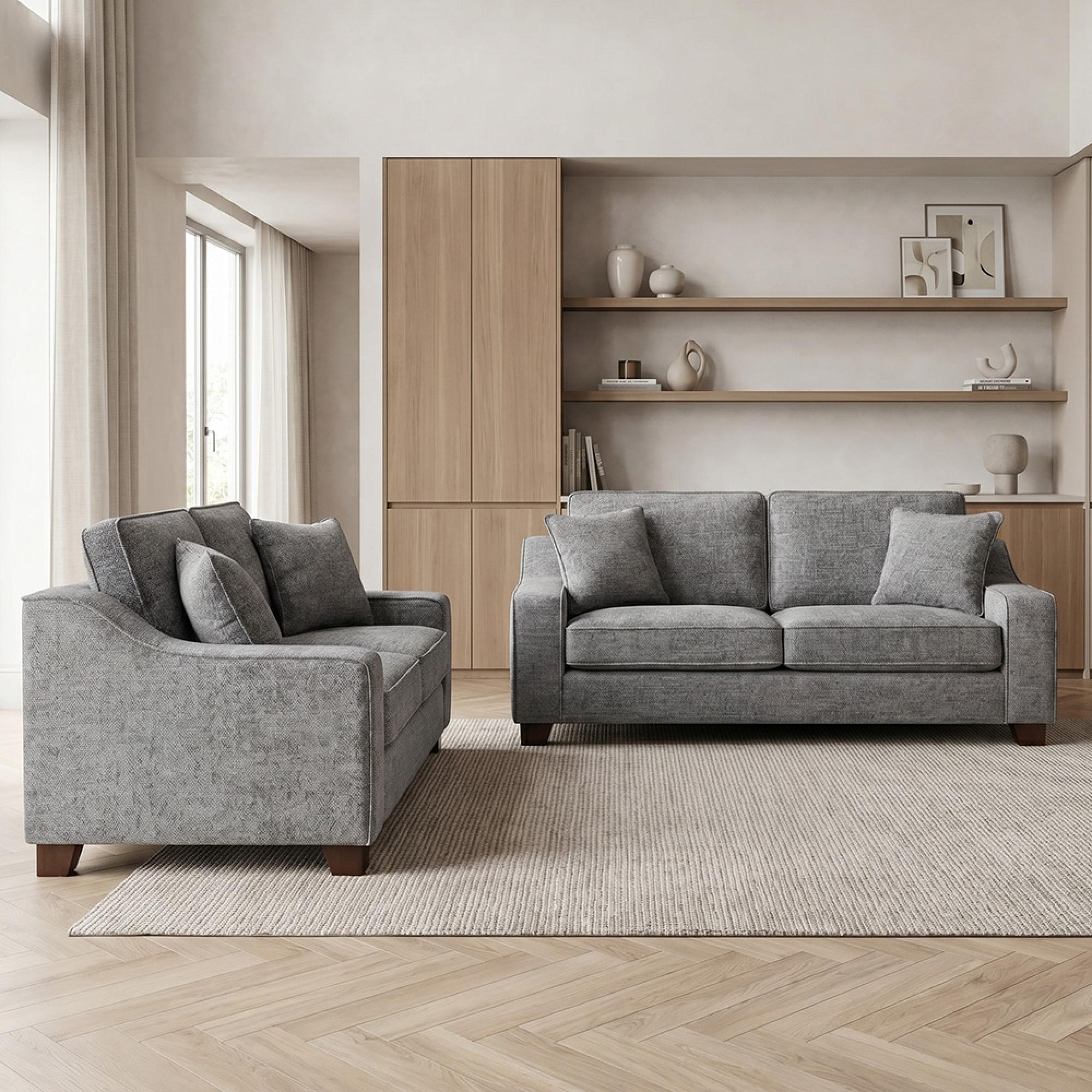 Nebraska Sofa Set - Slate Grey Fabric - 3+2 Seater