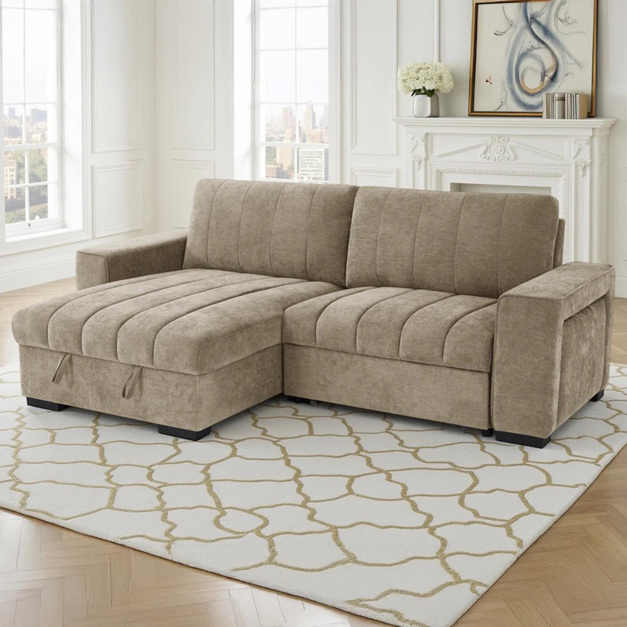 Franklin Universal Corner Sofa Bed - Beige Fabric - Pull Out
