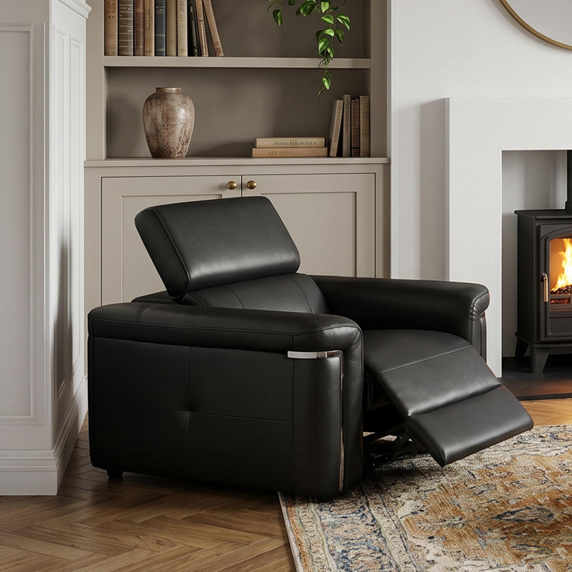 Somerville Electric Recliner Armchair - Black Leather