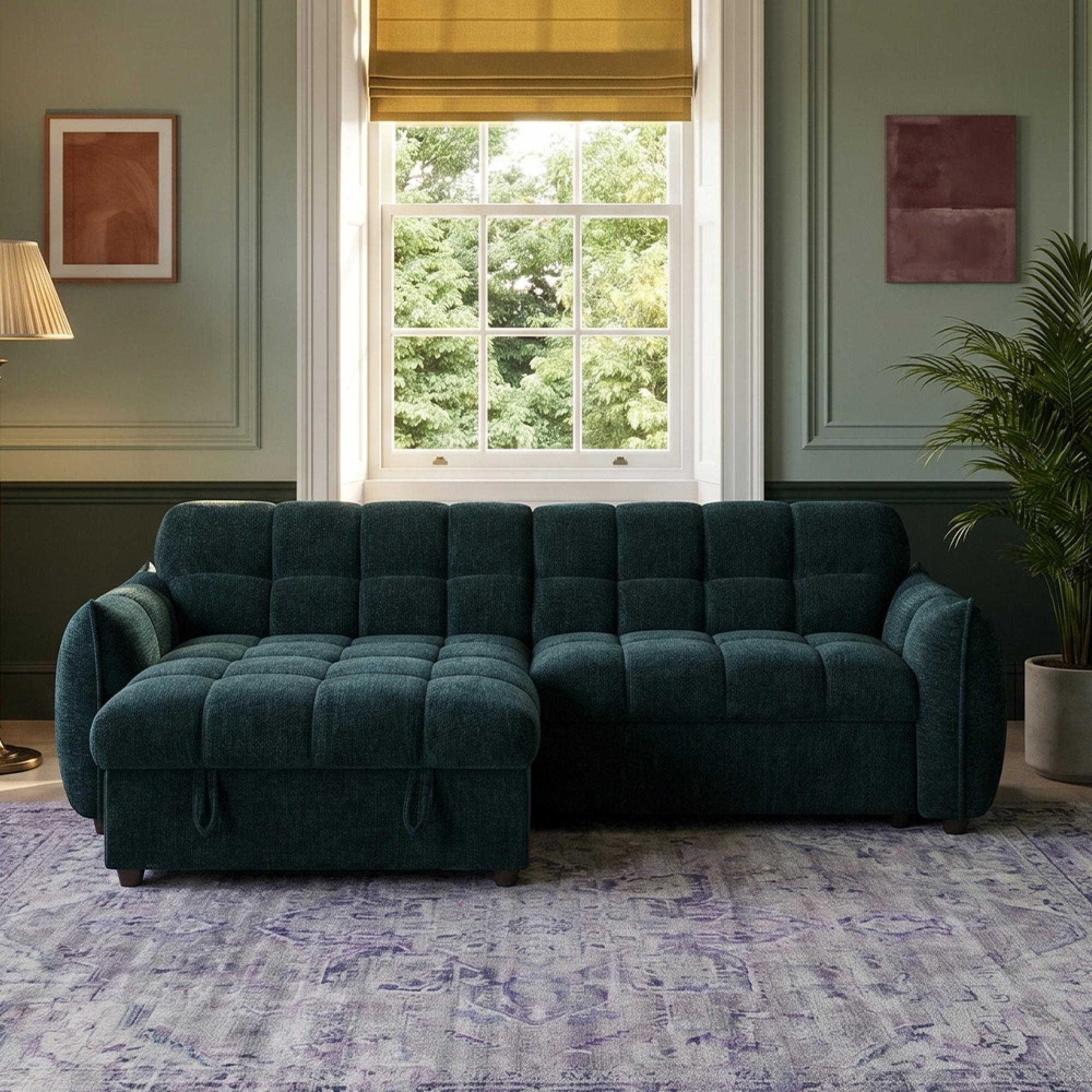 Florida Universal Corner Sofa Bed - Teal Fabric - Pull Out