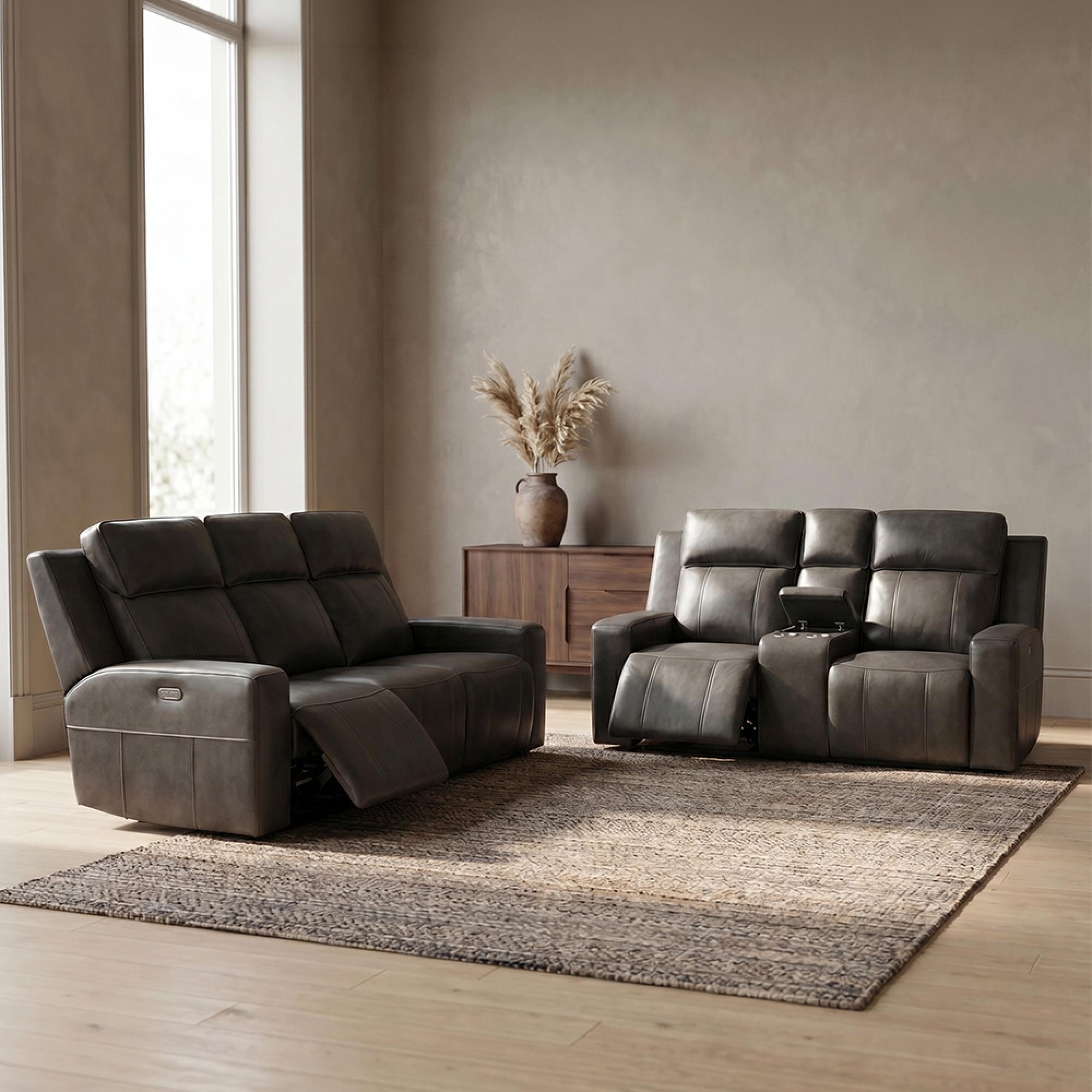 Barcelona Electric Recliner Sofa - Grey Leather - 3+2 Seater