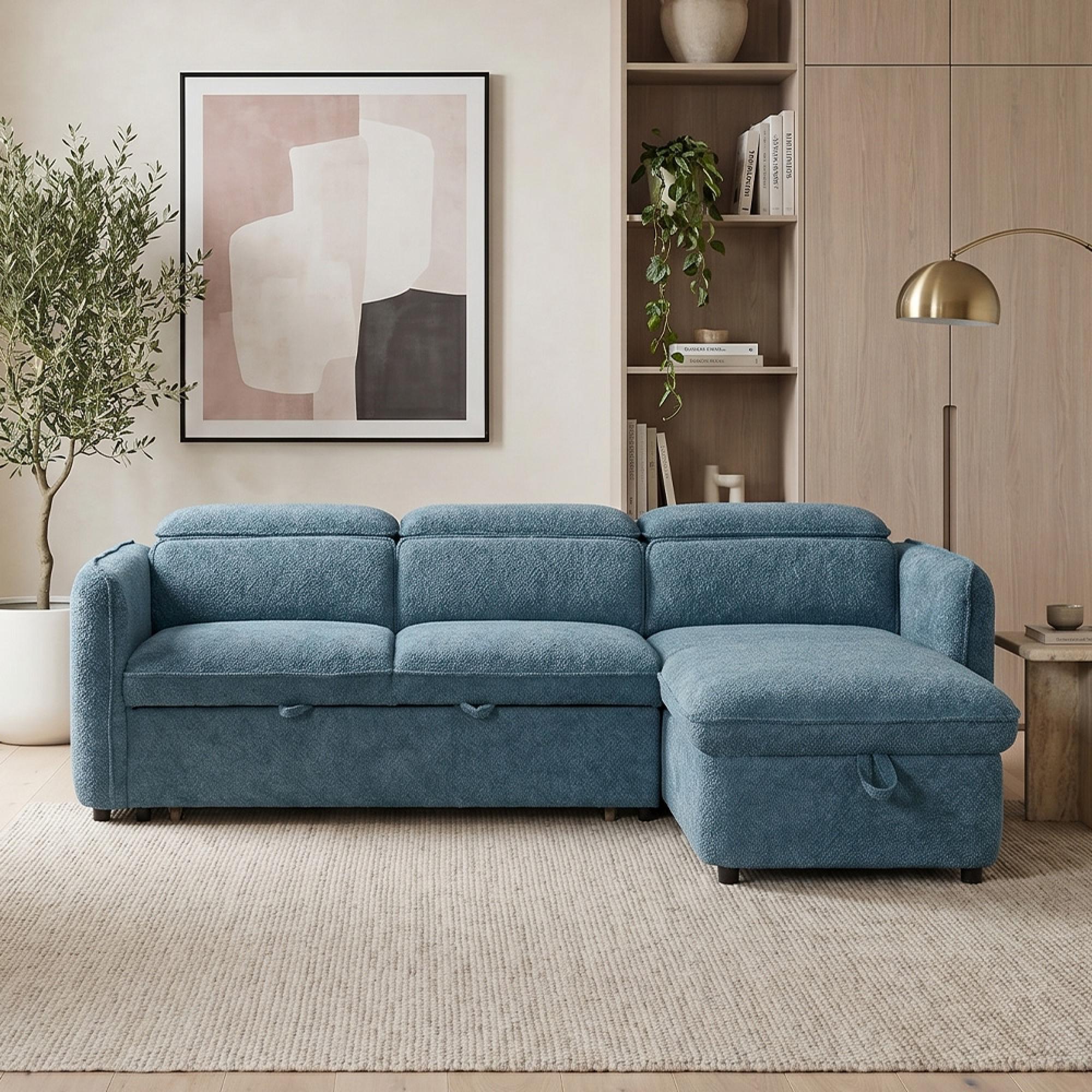 Capri Universal Corner Sofa Bed - Blue Fabric - Pull Out