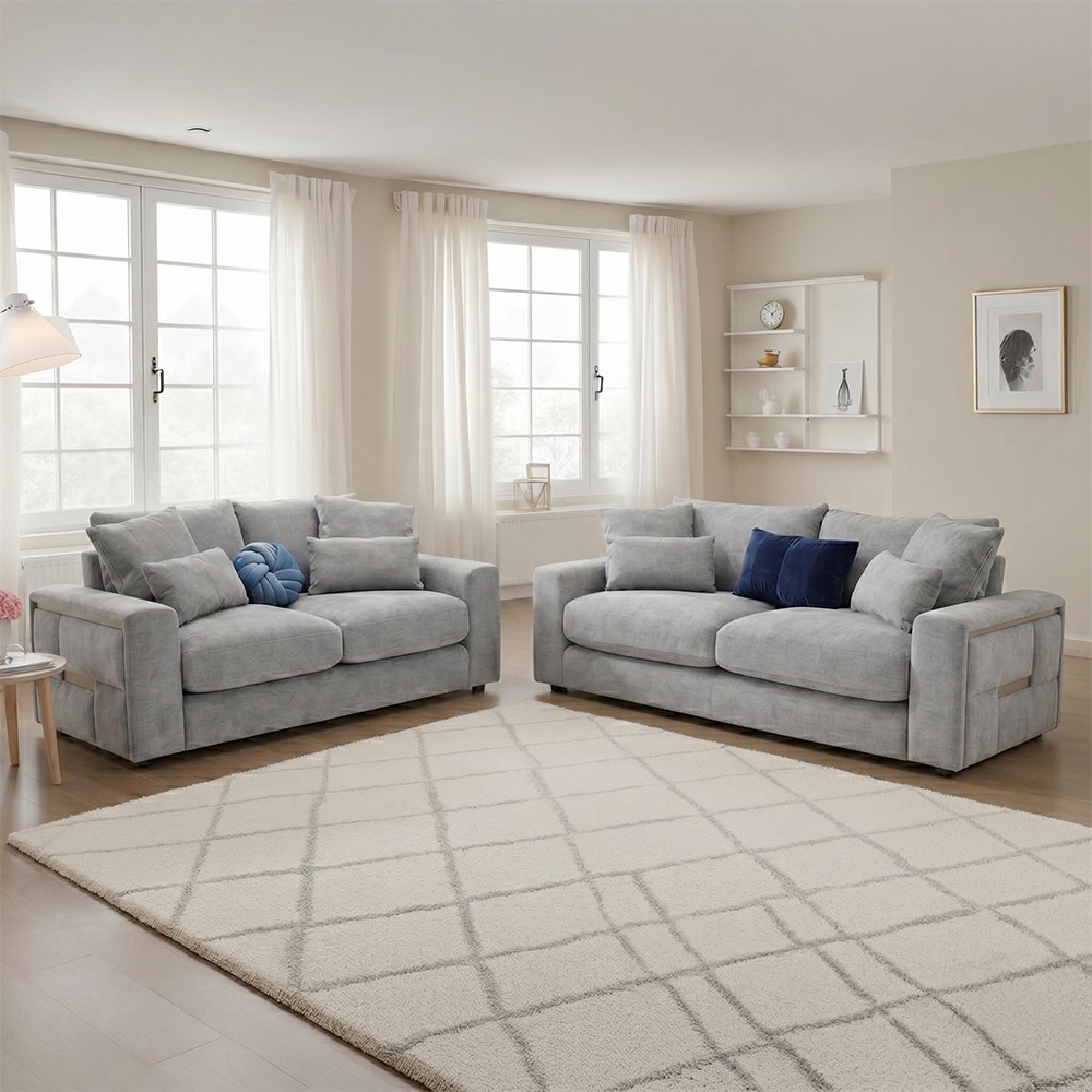 Jupiter Sofa - Grey Fabric - 3+2 Seater