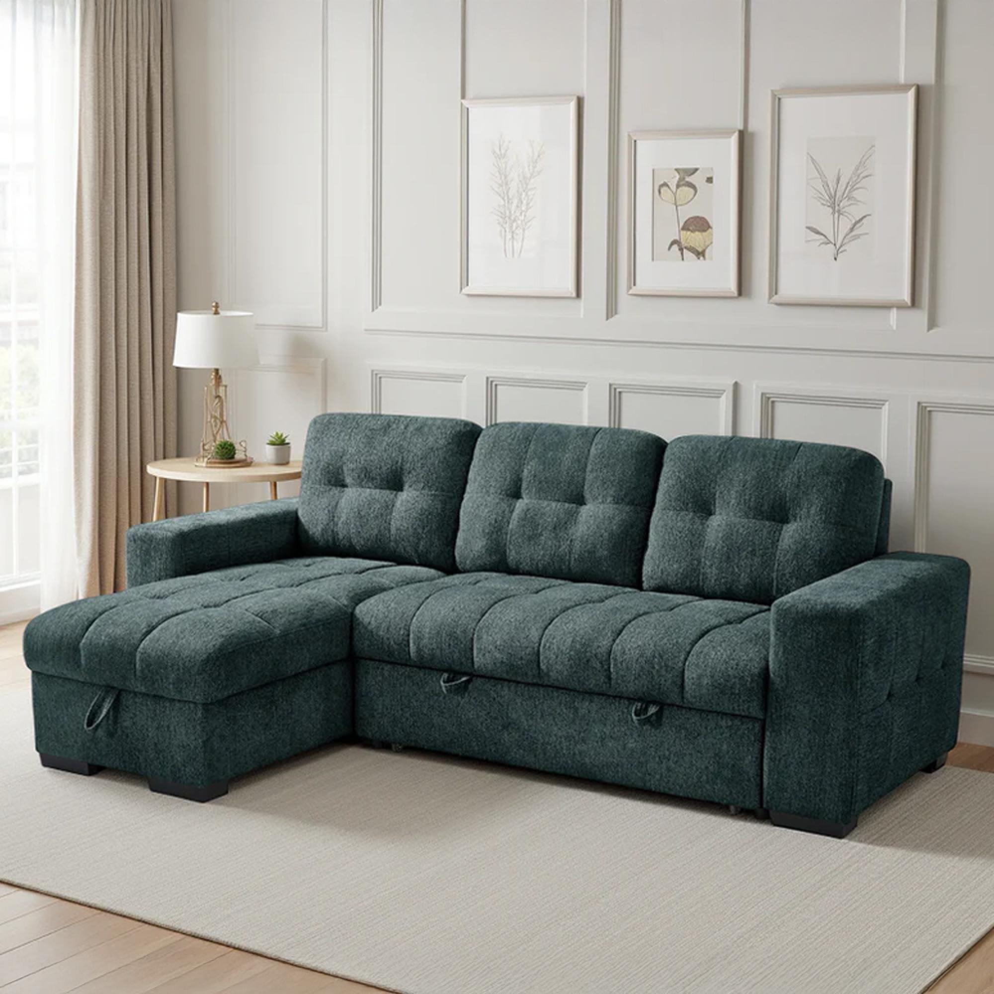 Palermo Universal Corner Sofa Bed - Teal Fabric - Pull Out