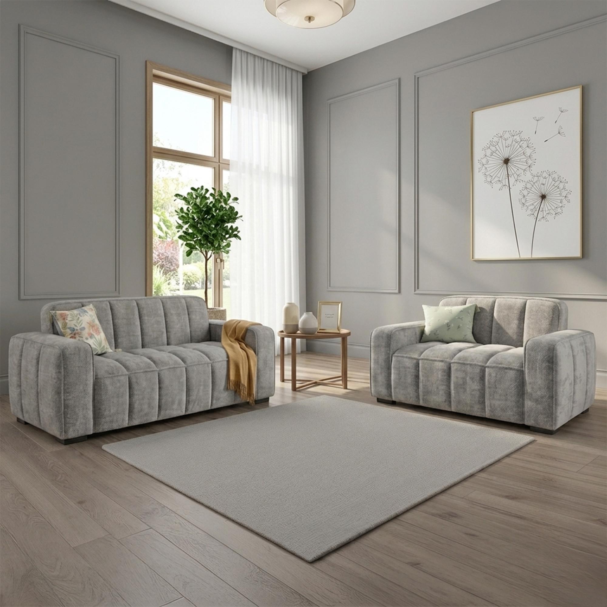 Paris Sofa - Grey Fabric - 3+2 Seater
