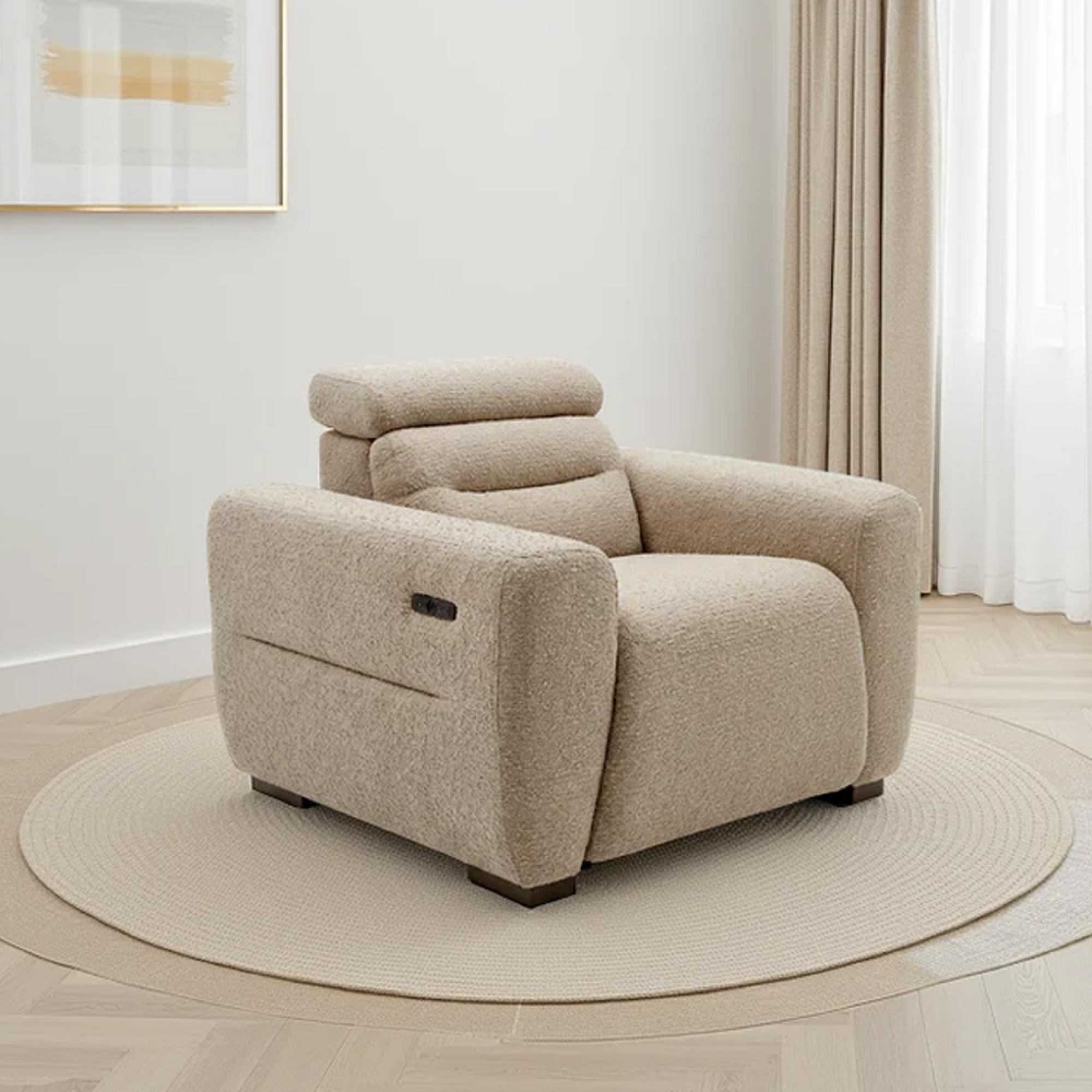 Tokyo Electric Recliner Armchair - Beige Fabric