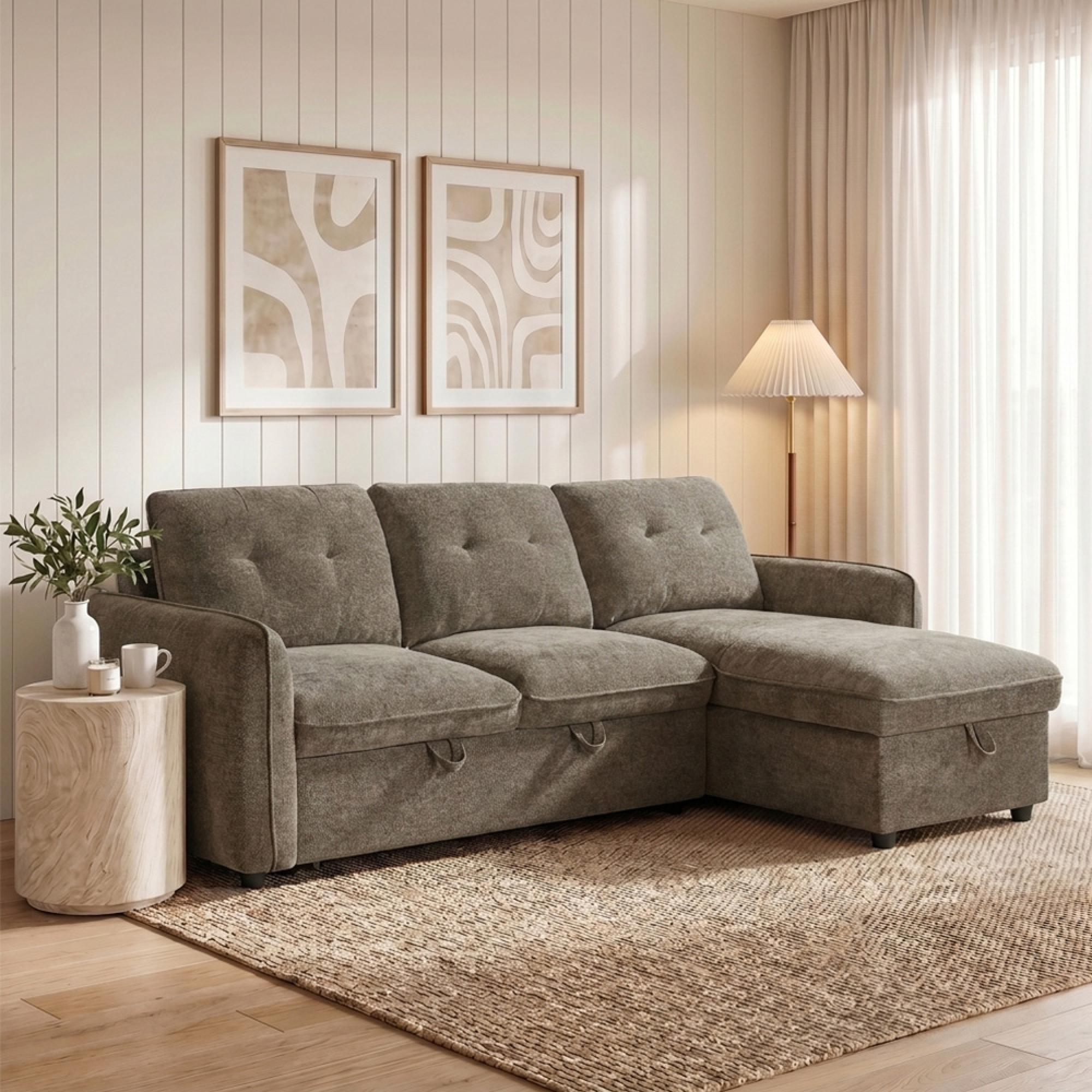 Moscow Universal Corner Sofa Bed - Brown Fabric - Pull Out