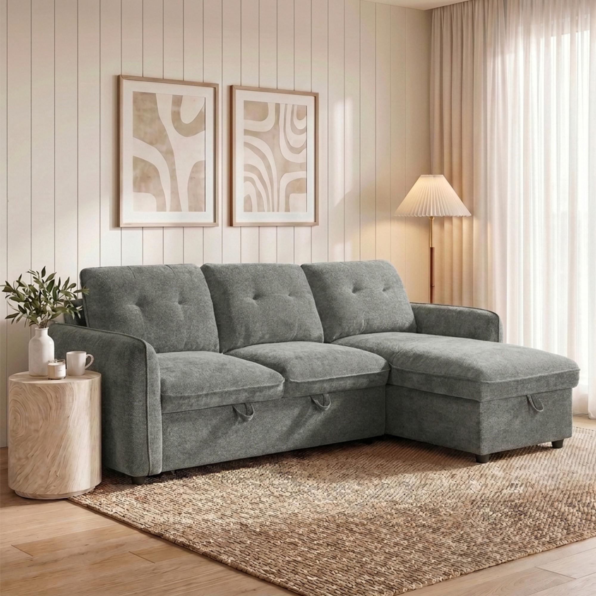 Moscow Universal Corner Sofa Bed - Grey Fabric - Pull Out