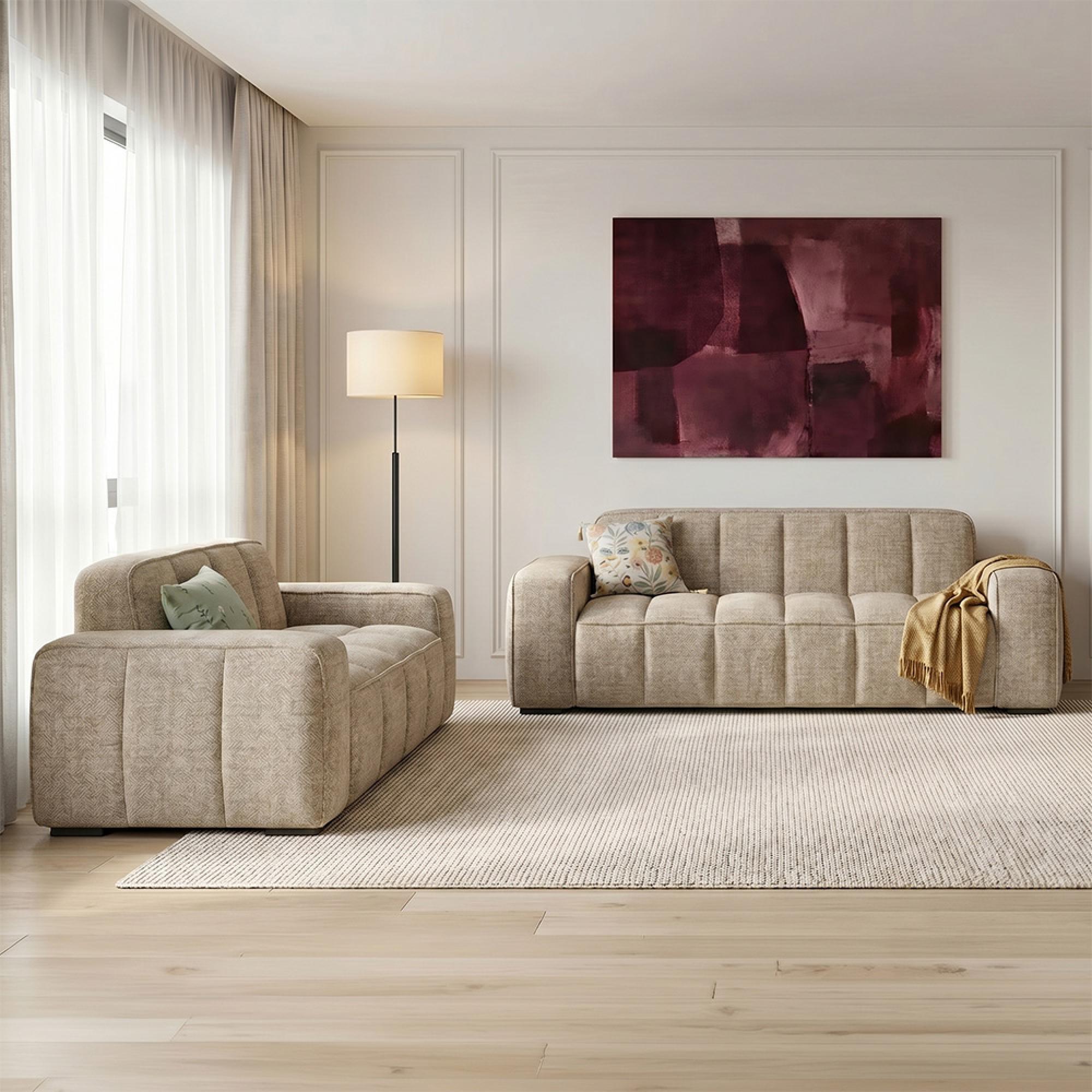 Paris Sofa - Beige Fabric - 3+2 Seater