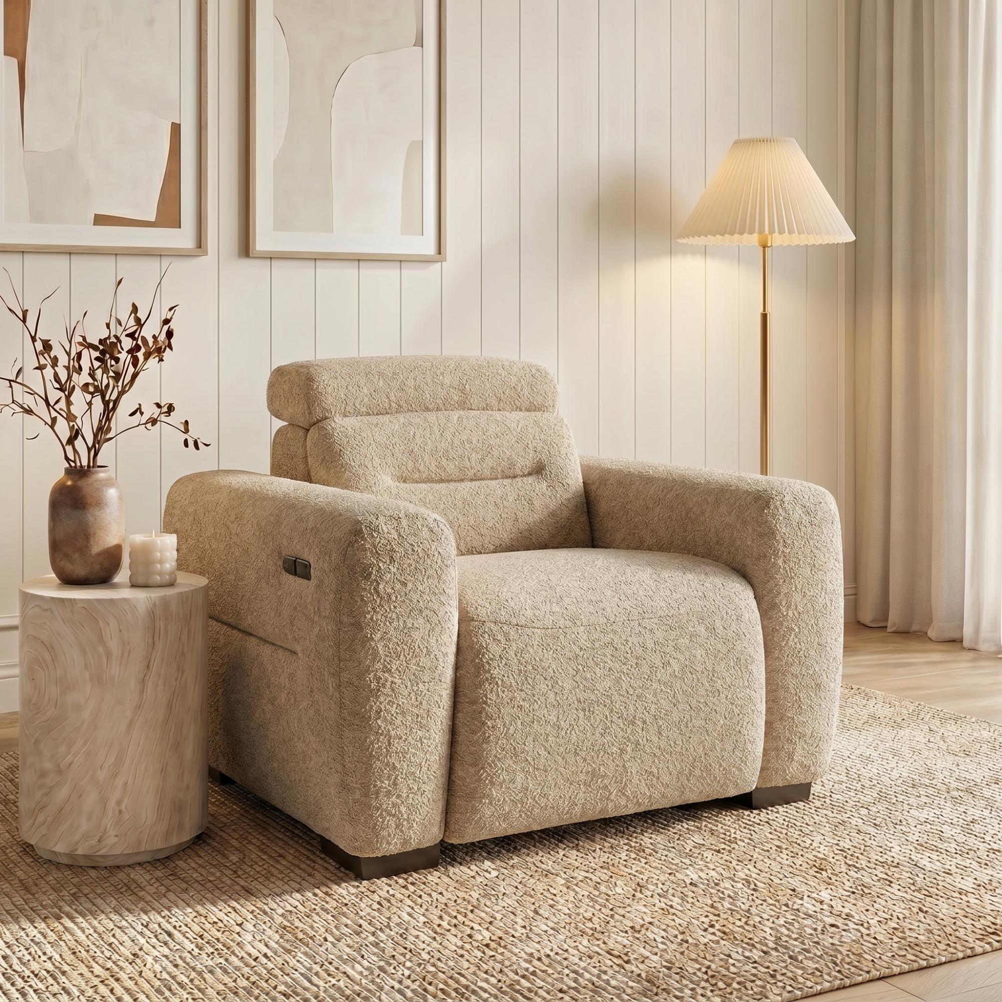 Tokyo Electric Recliner Armchair - Beige Fabric