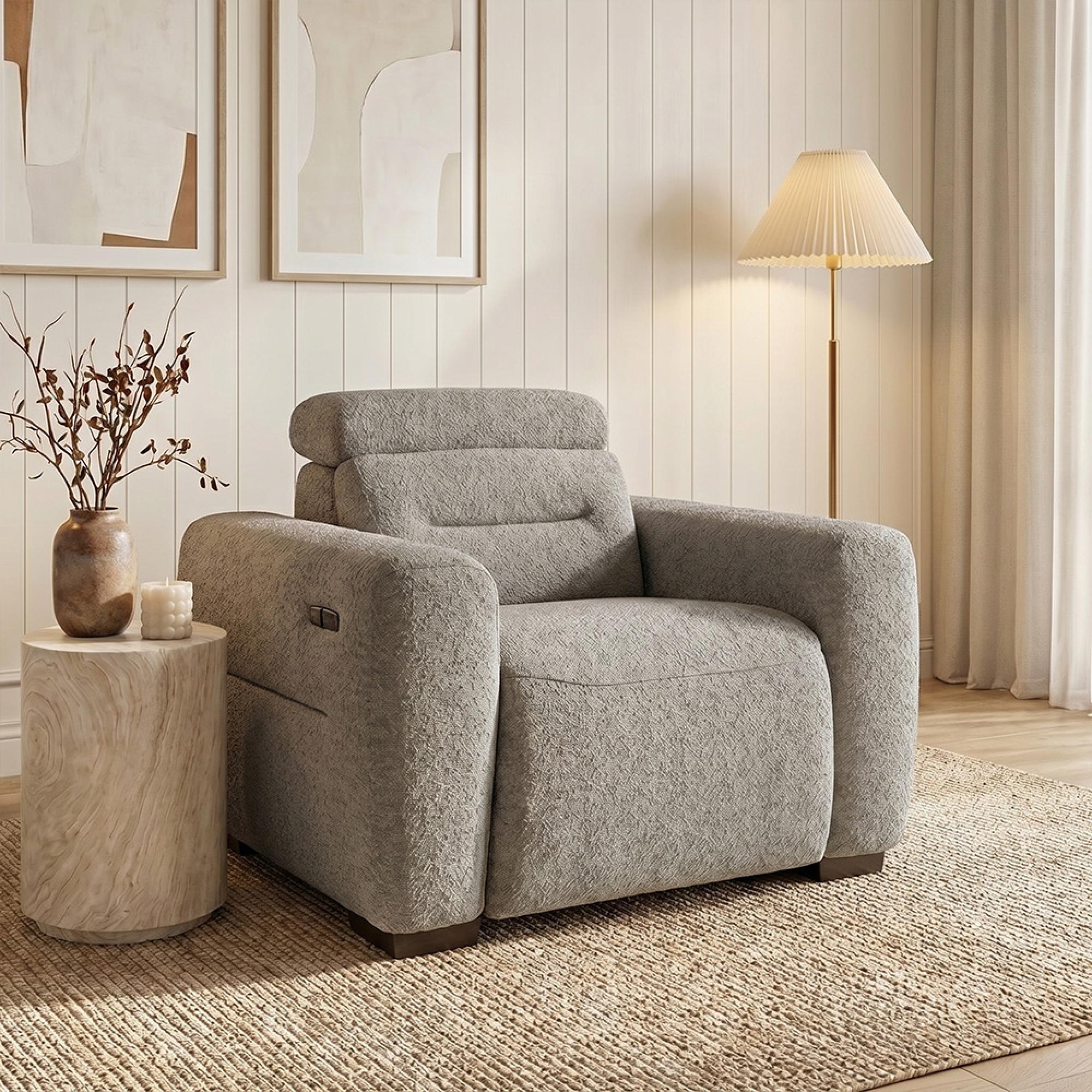 Tokyo Electric Recliner Armchair - Grey Fabric